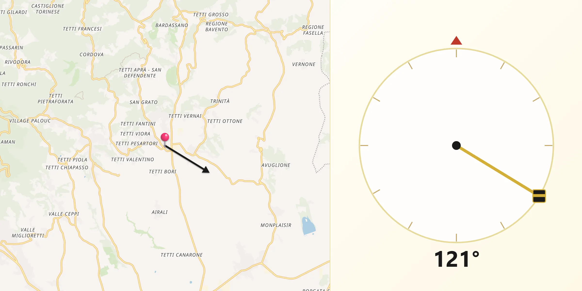Direzione della Qibla da Pavarolo