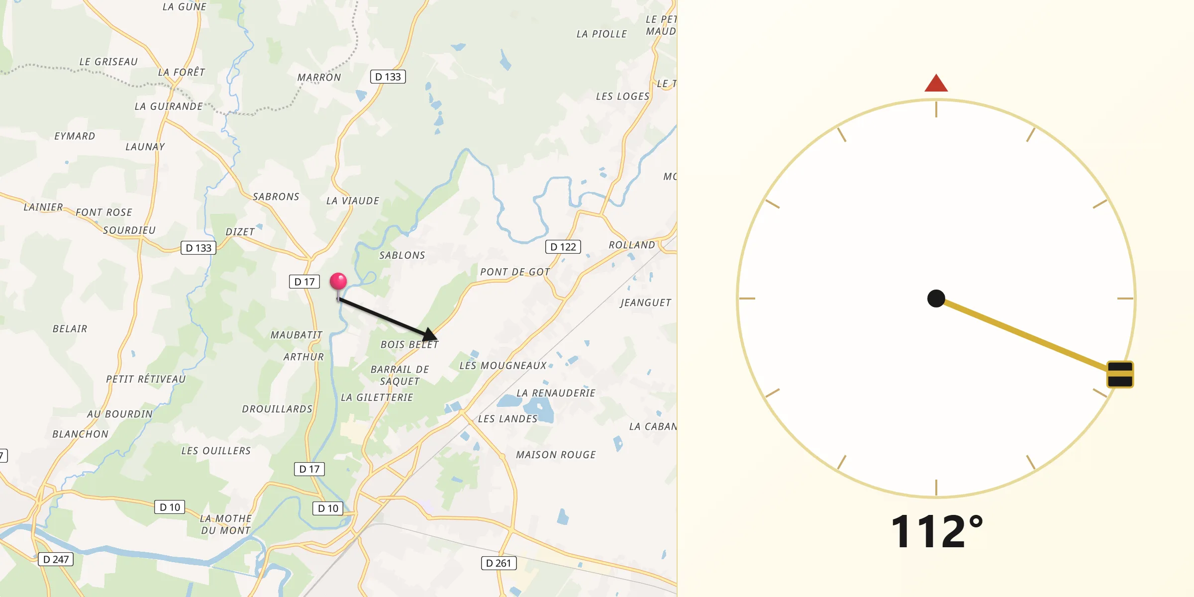 Direction vers la Qibla depuis Lagorce