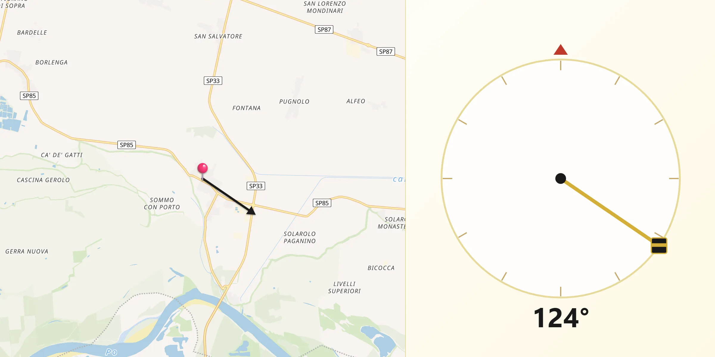 Direzione della Qibla da San Daniele Po