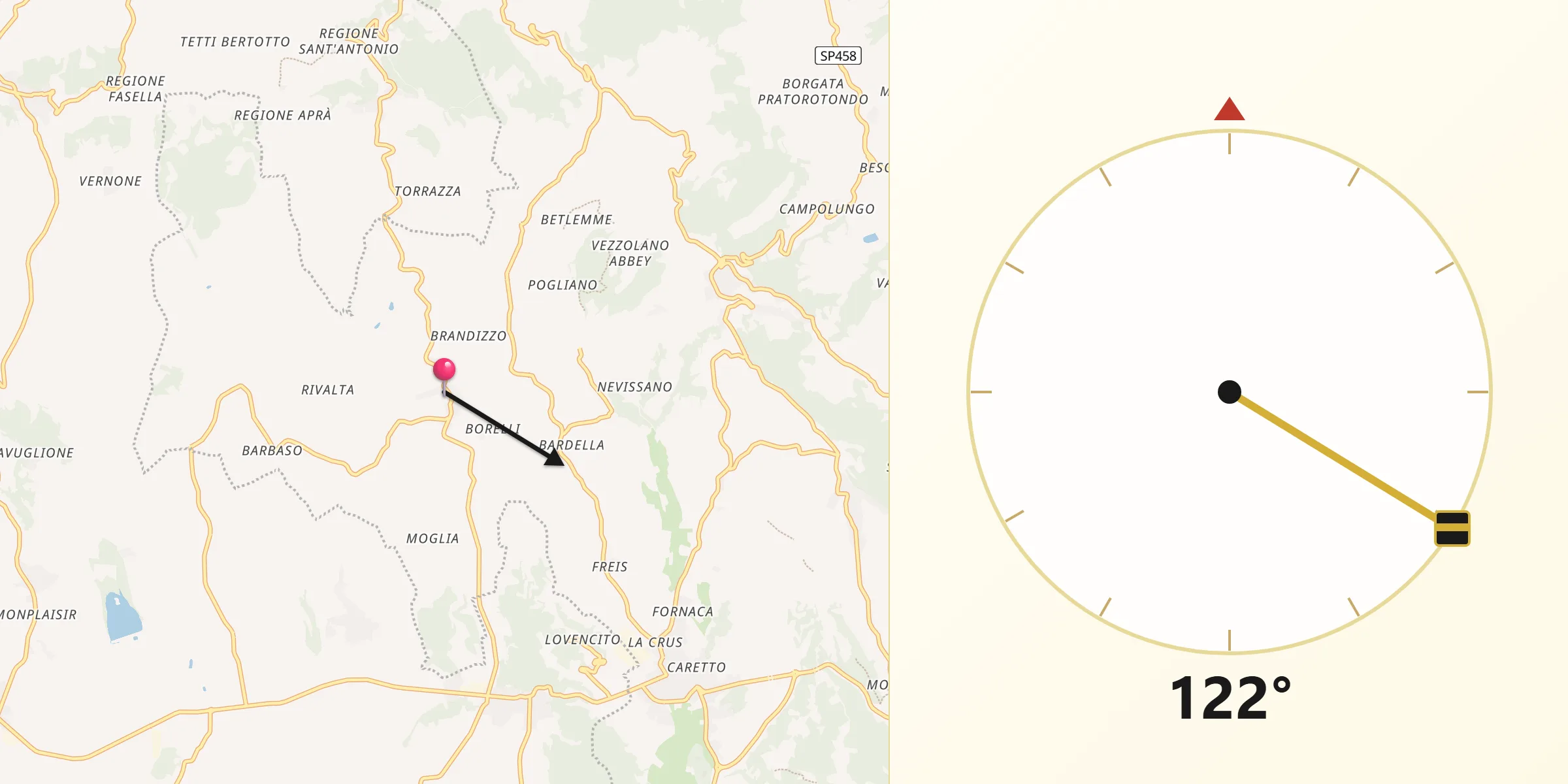 Direzione della Qibla da Moncucco Torinese