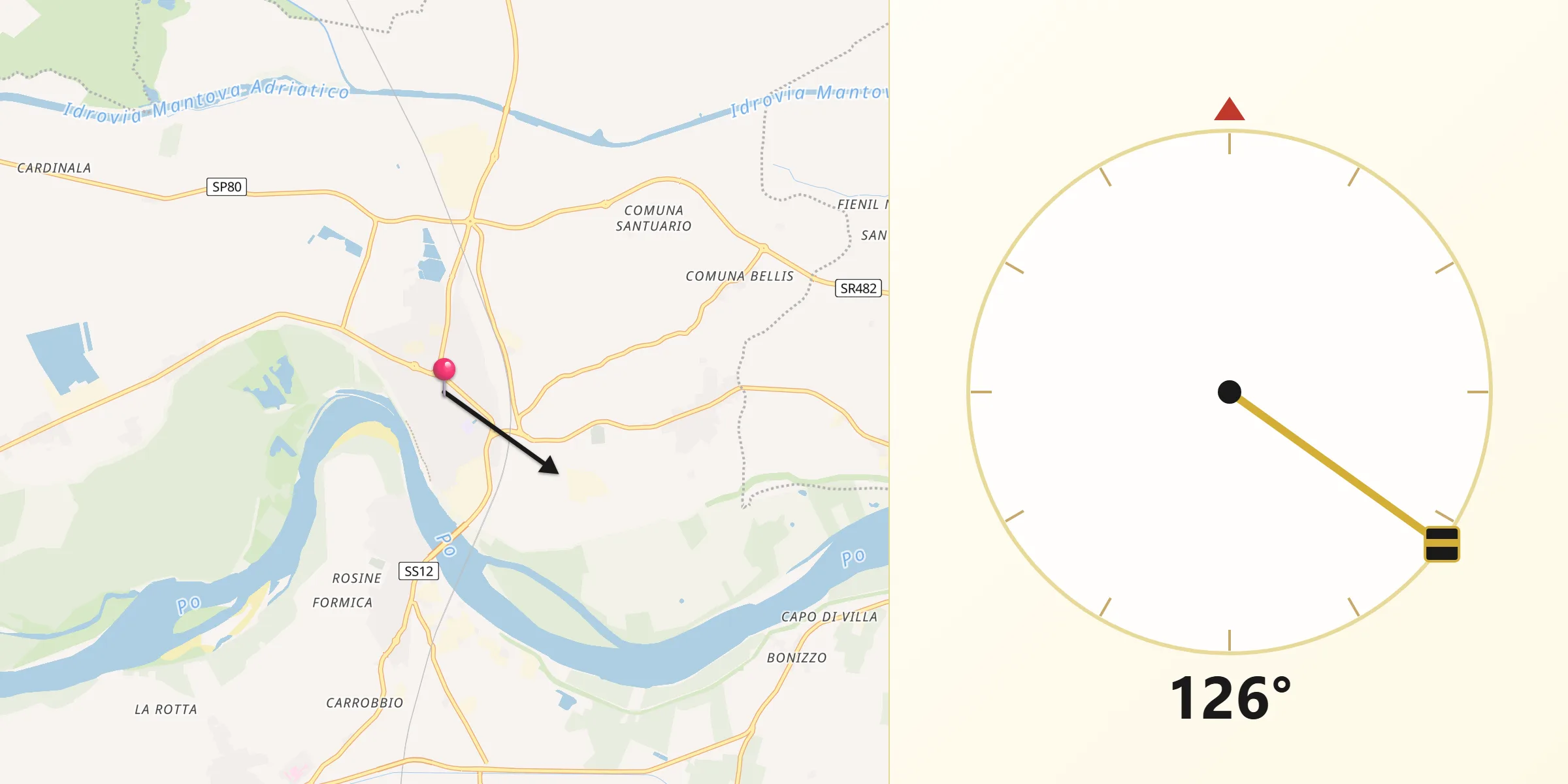 Direzione della Qibla da Ostiglia
