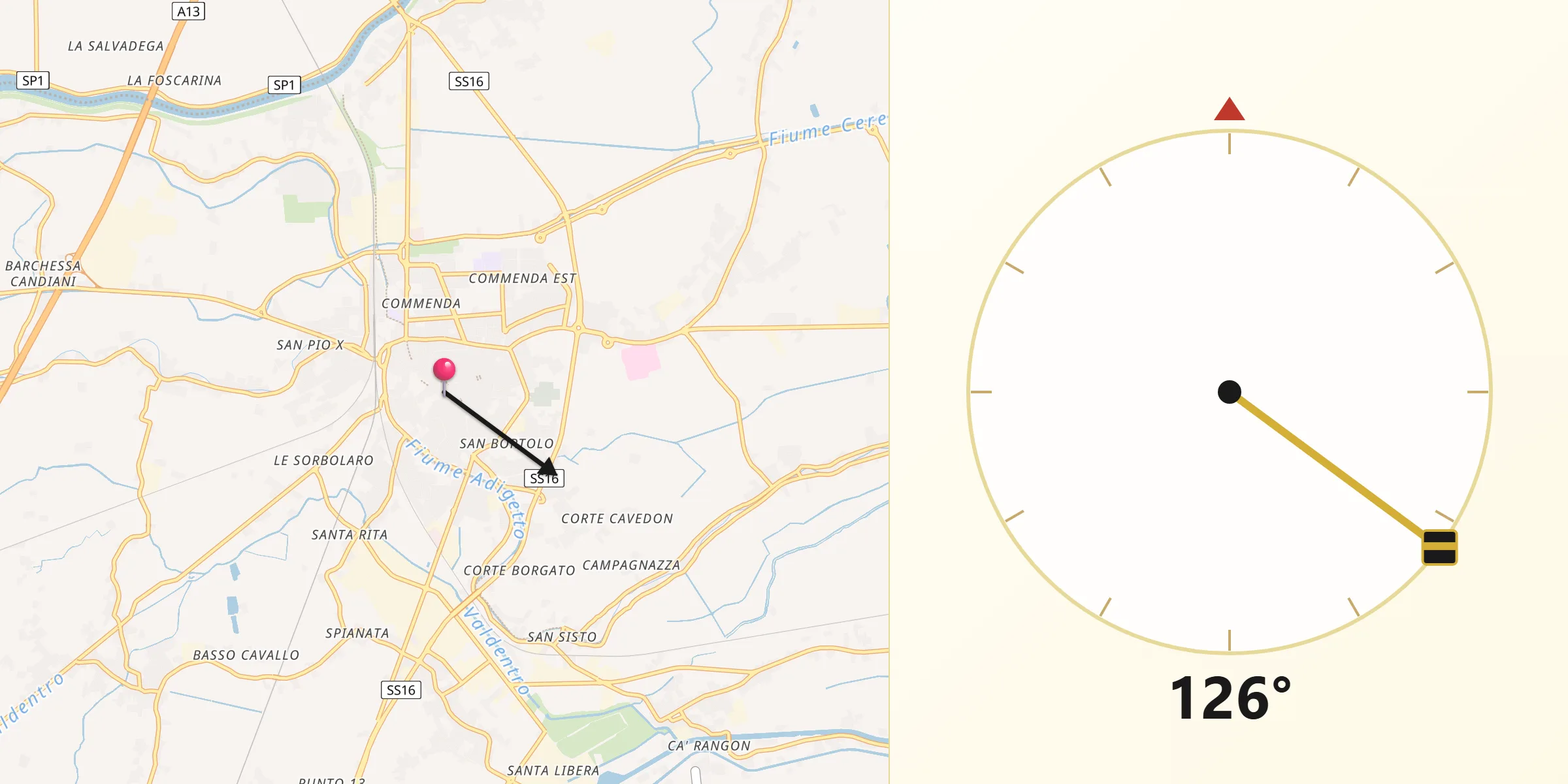 Direzione della Qibla da Rovigo