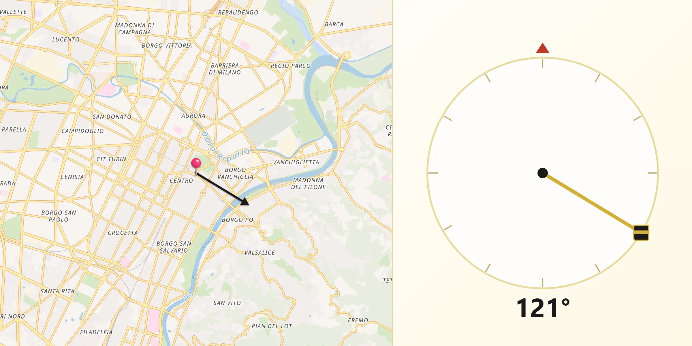 Direzione della Qibla da Torino