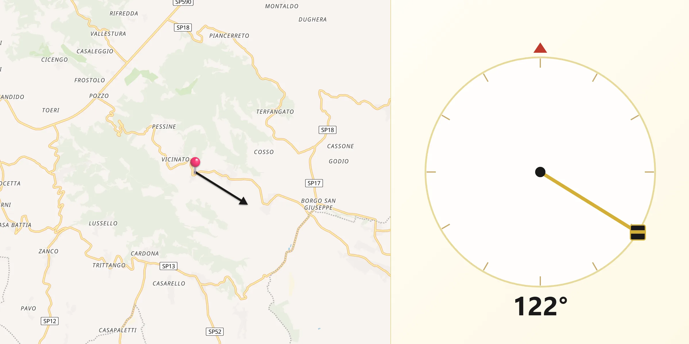 Direzione della Qibla da Odalengo Piccolo