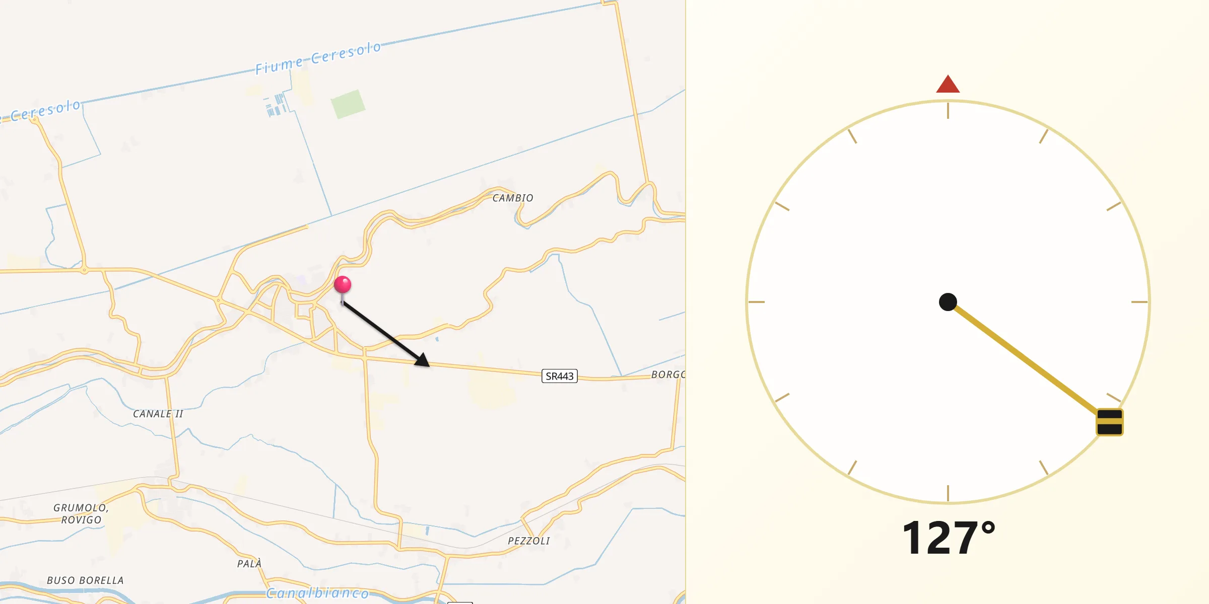 Direzione della Qibla da Villadose