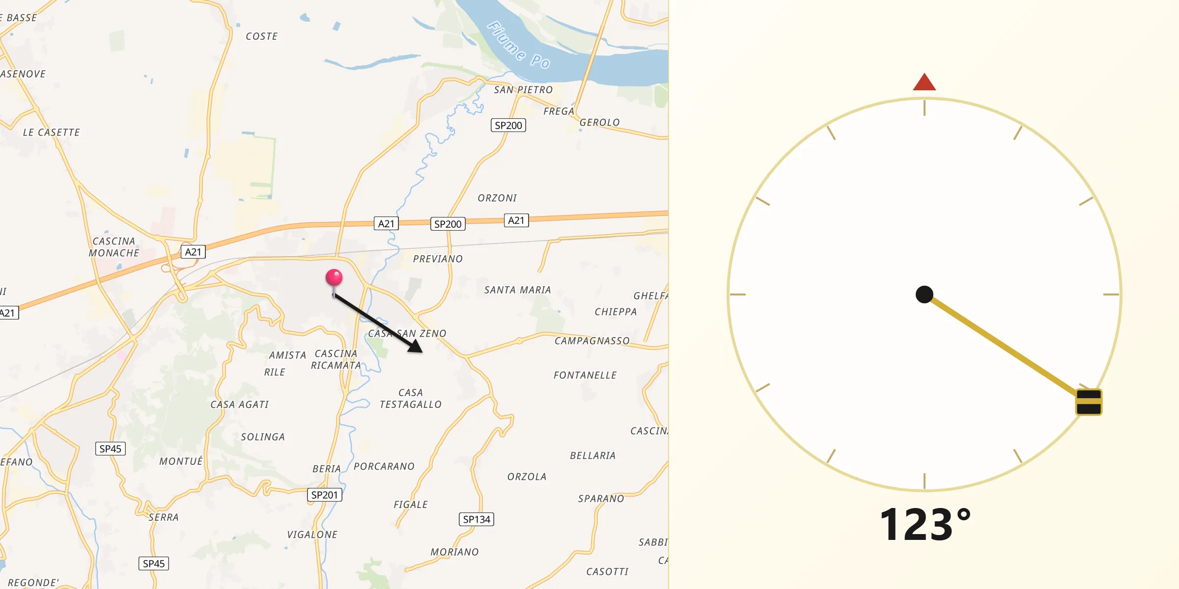 Direzione della Qibla da Stradella