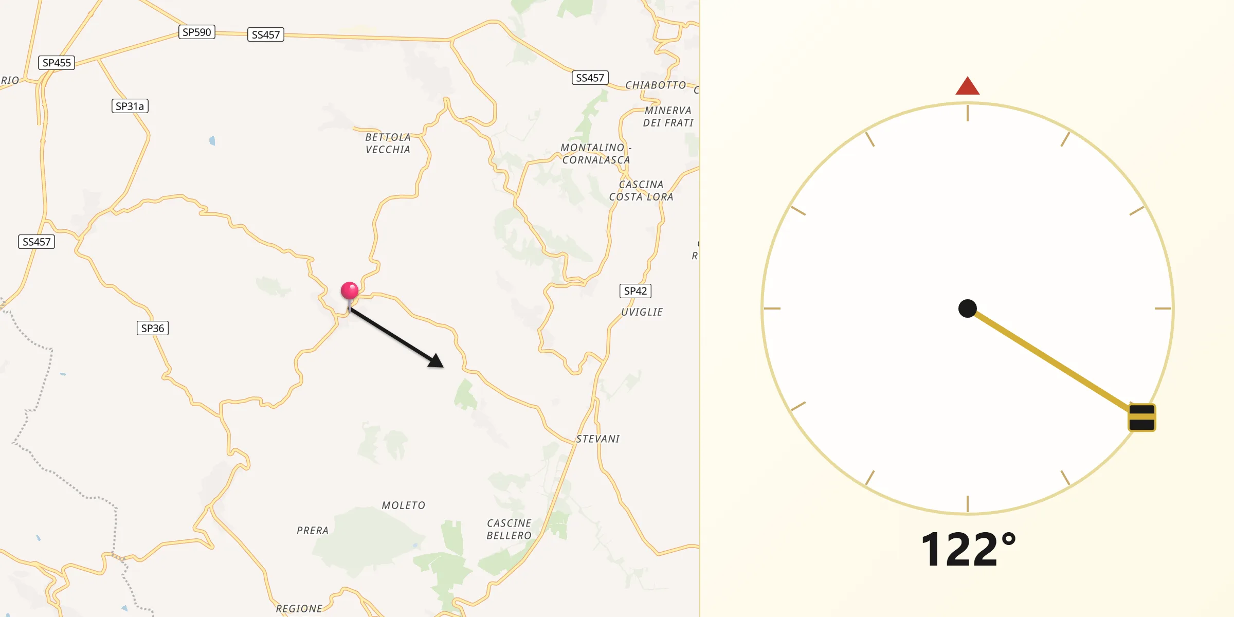 Direzione della Qibla da Sala Monferrato