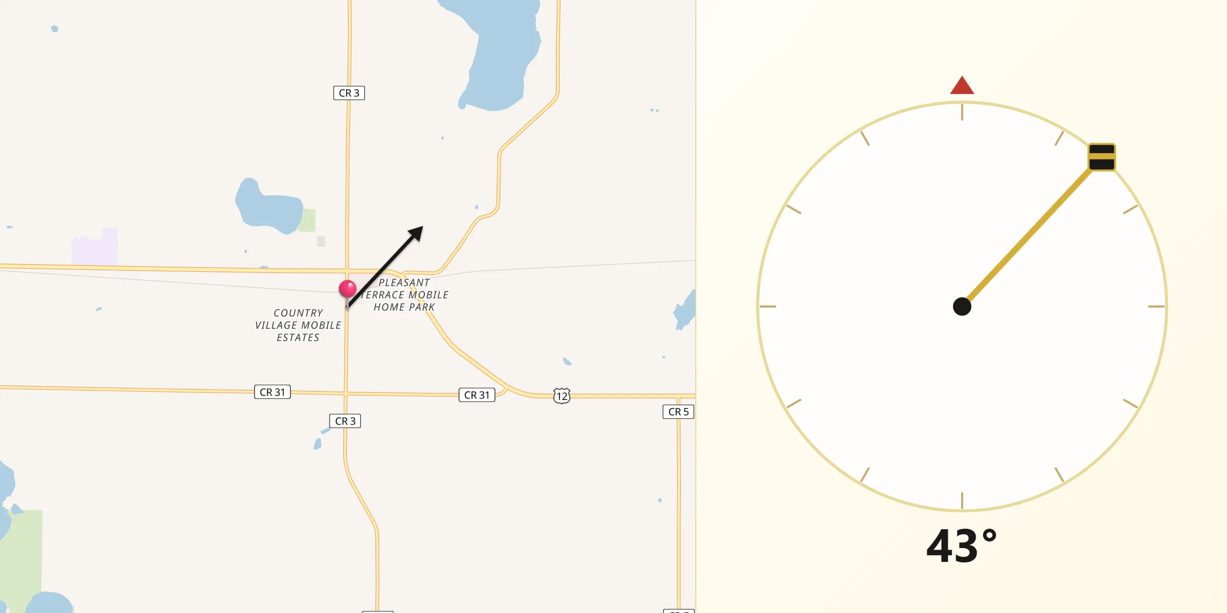 Qibla Direction from Cokato