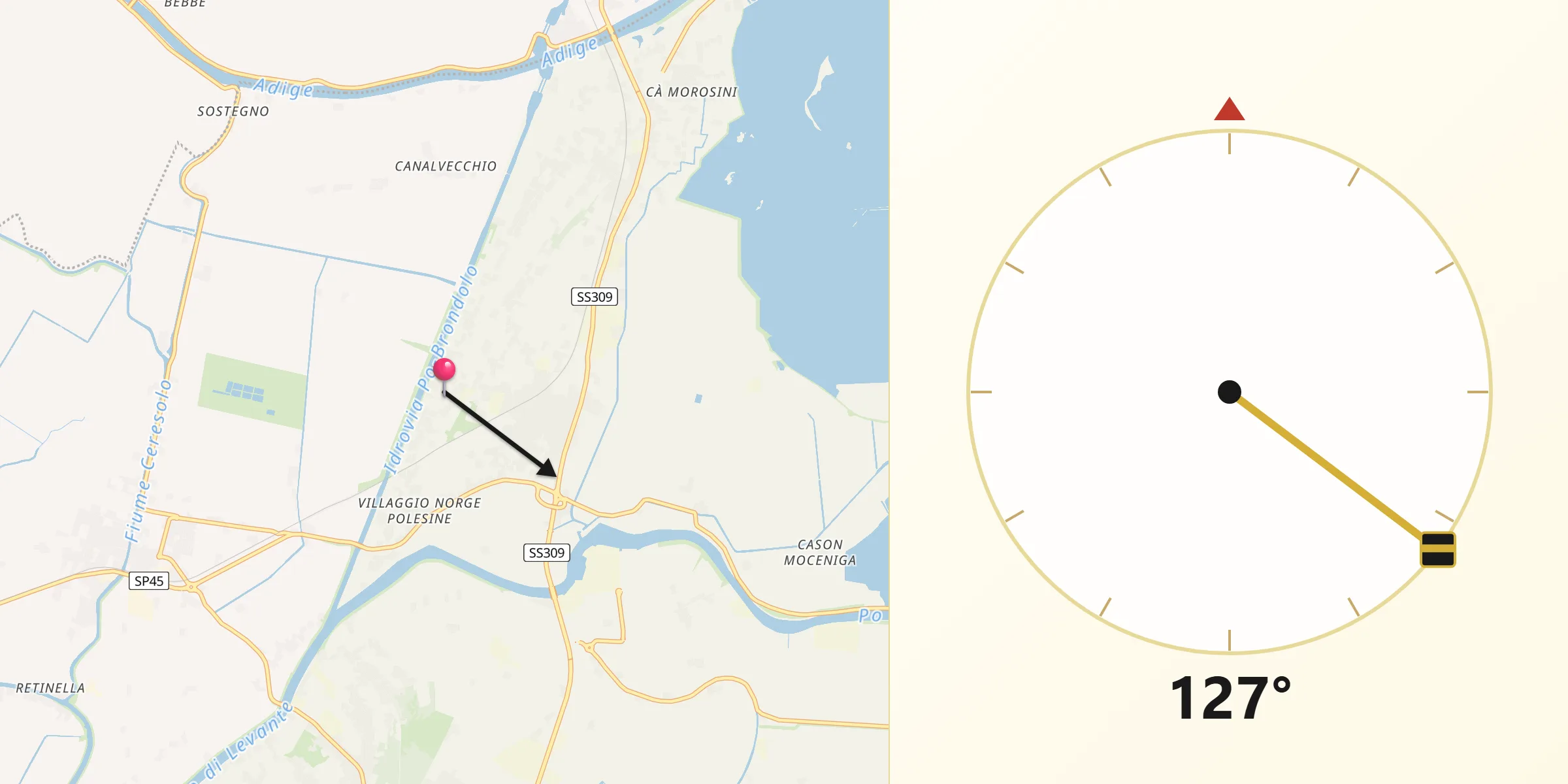 Direzione della Qibla da Rosolina