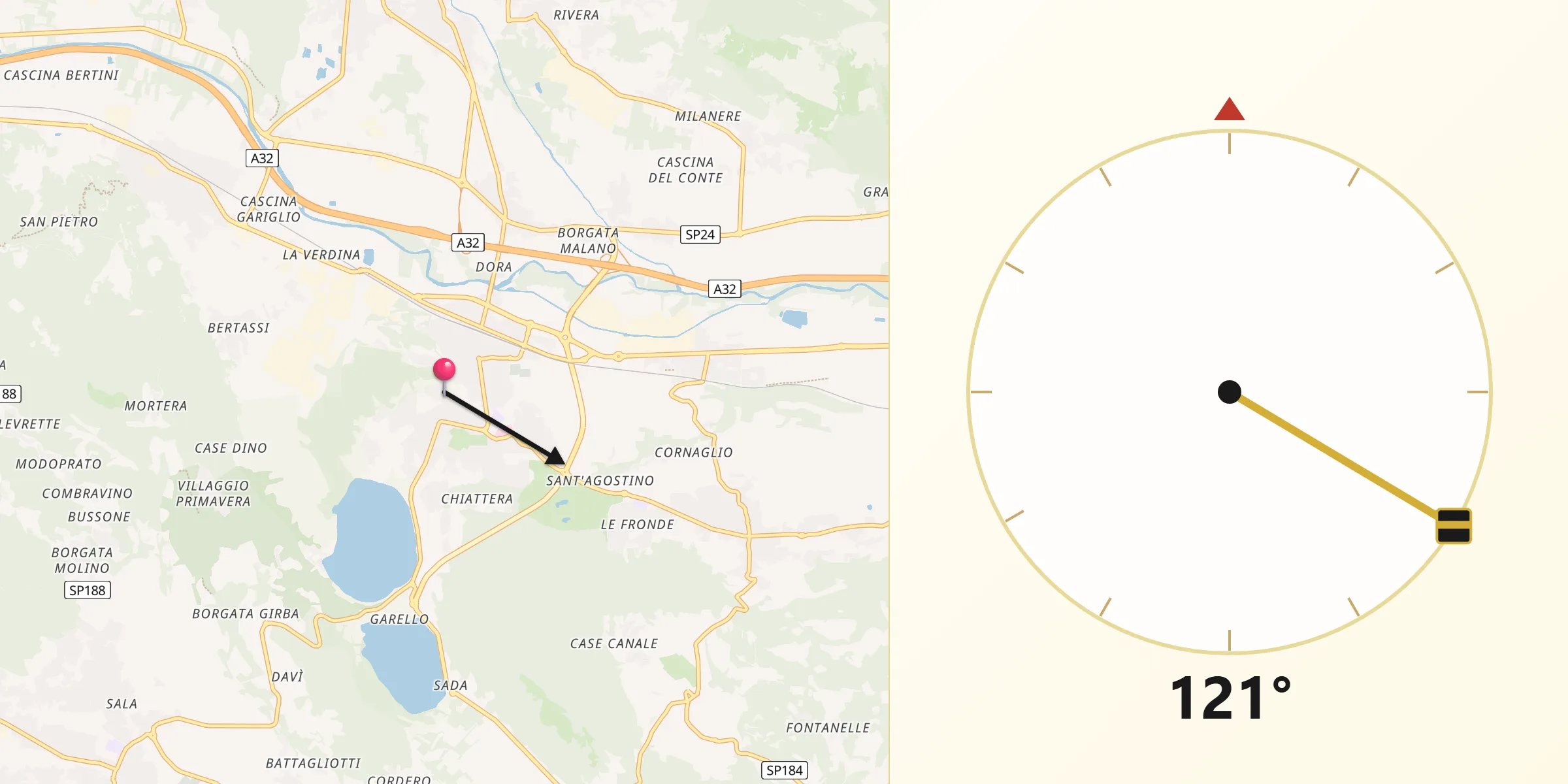 Direzione della Qibla da Avigliana