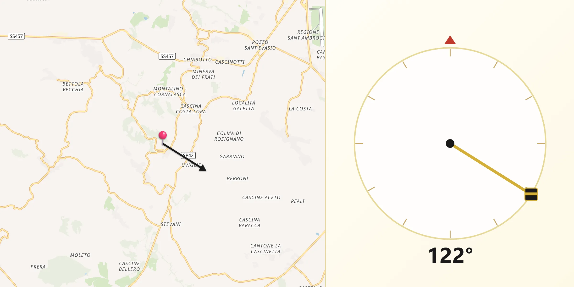 Direzione della Qibla da Rosignano Monferrato