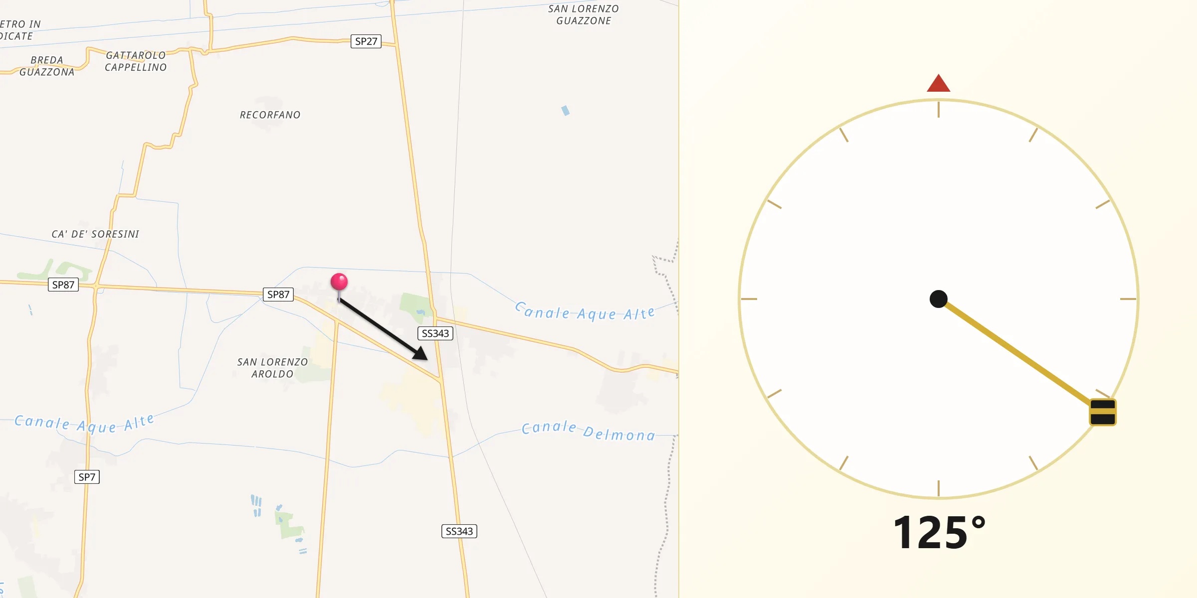 Direzione della Qibla da Solarolo Rainerio