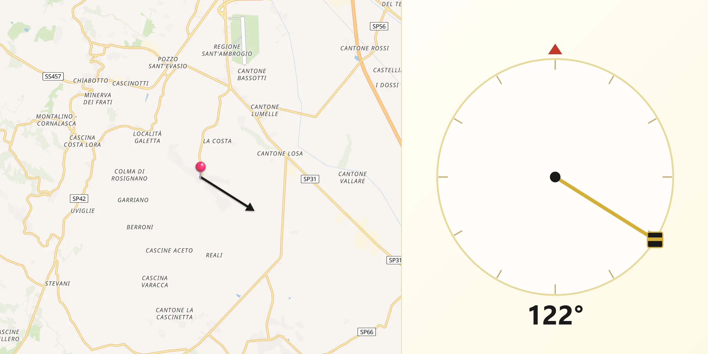 Direzione della Qibla da Terruggia