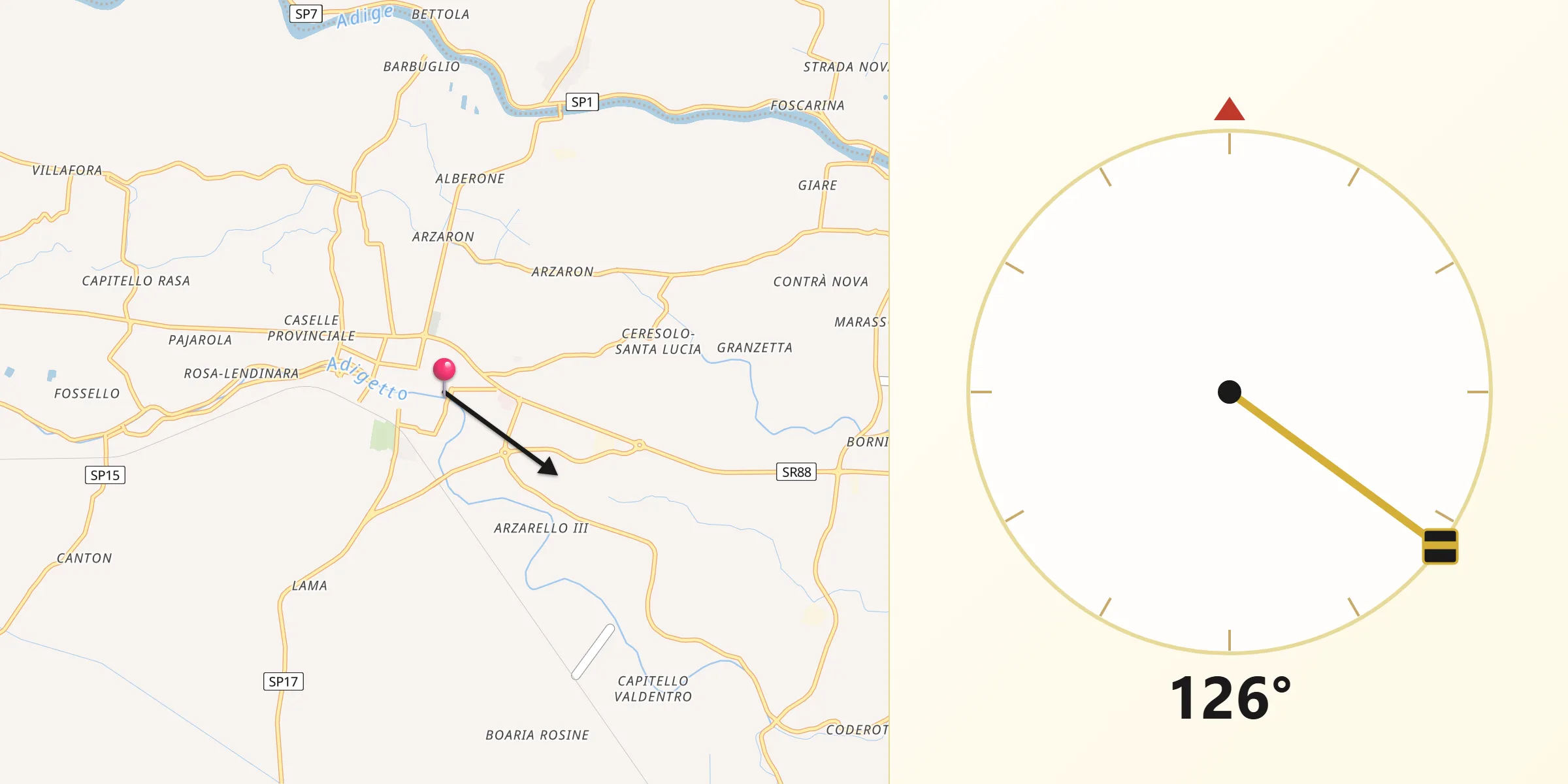 Direzione della Qibla da Lendinara