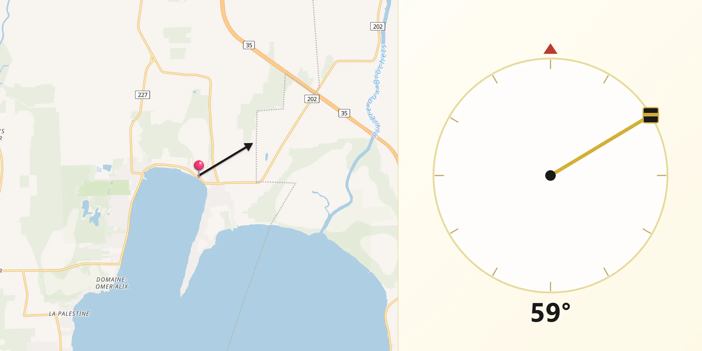 Qibla Direction from Venise-en-Québec