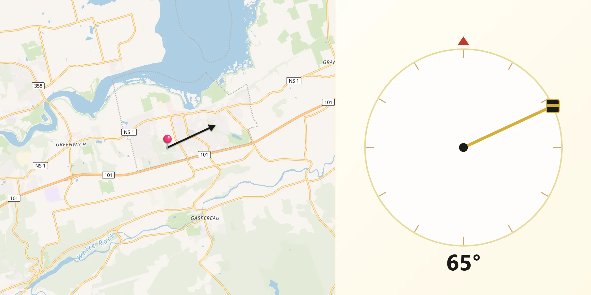 Qibla Direction from Wolfville