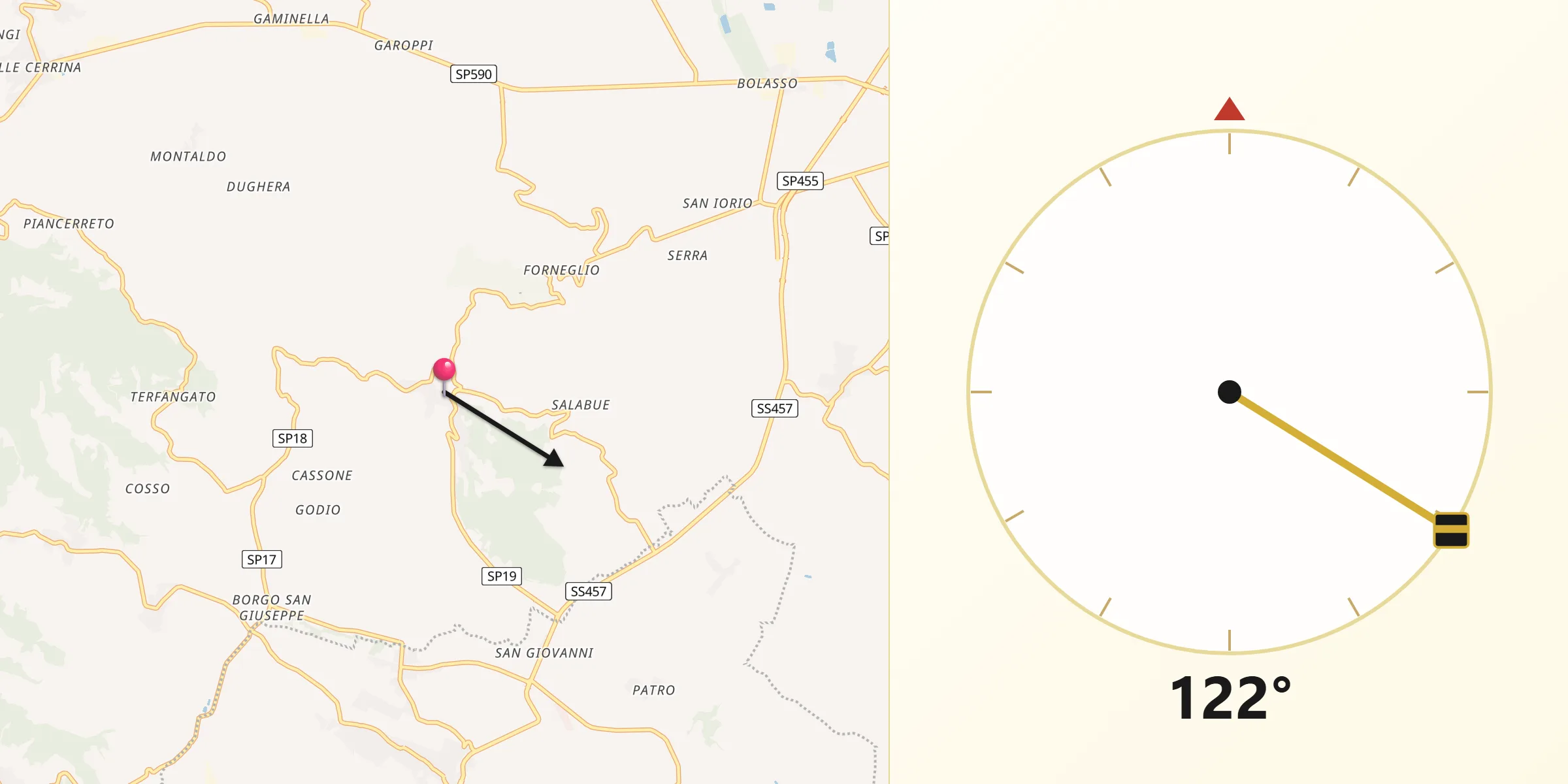 Direzione della Qibla da Ponzano Monferrato