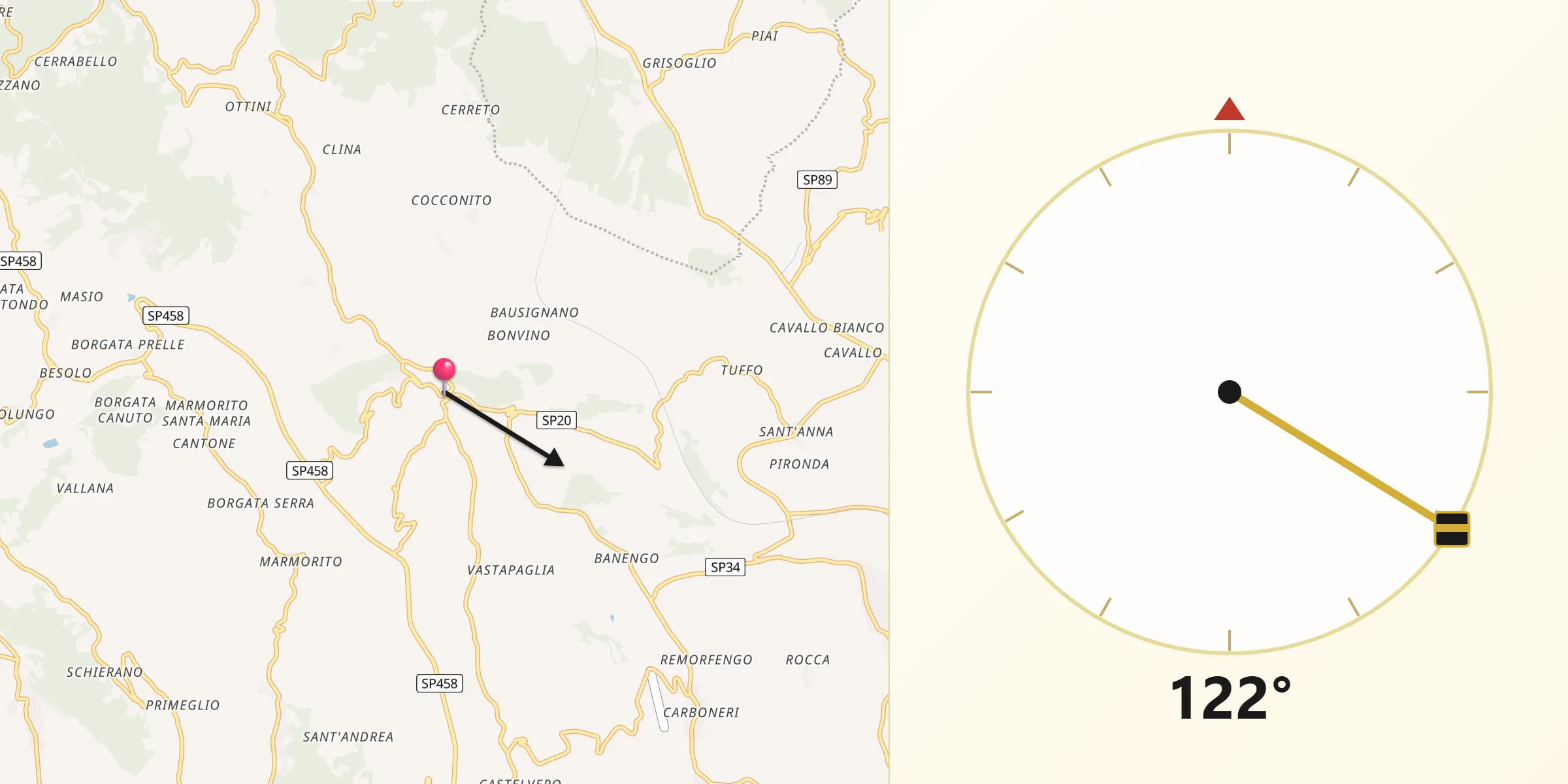 Direzione della Qibla da Cocconato