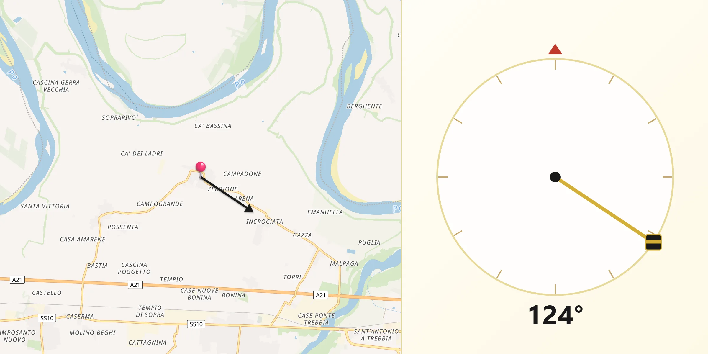 Direzione della Qibla da Calendasco
