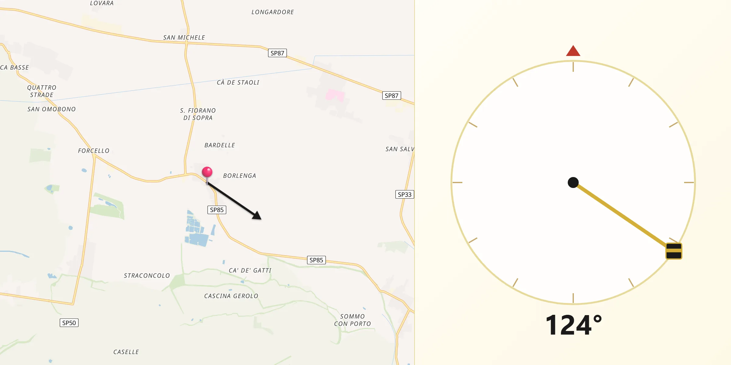 Direzione della Qibla da Pieve d'Olmi