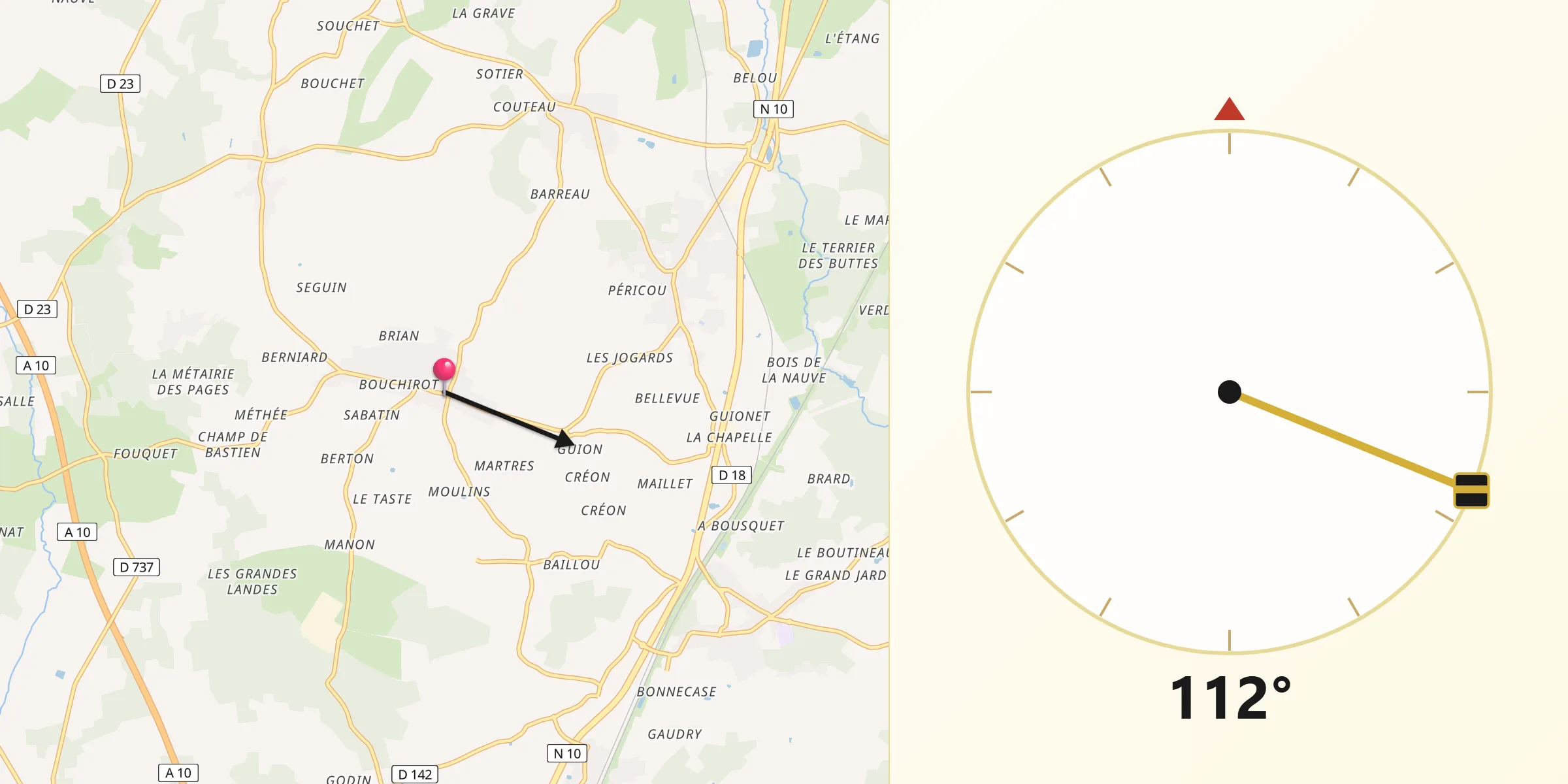 Direction vers la Qibla depuis Cézac