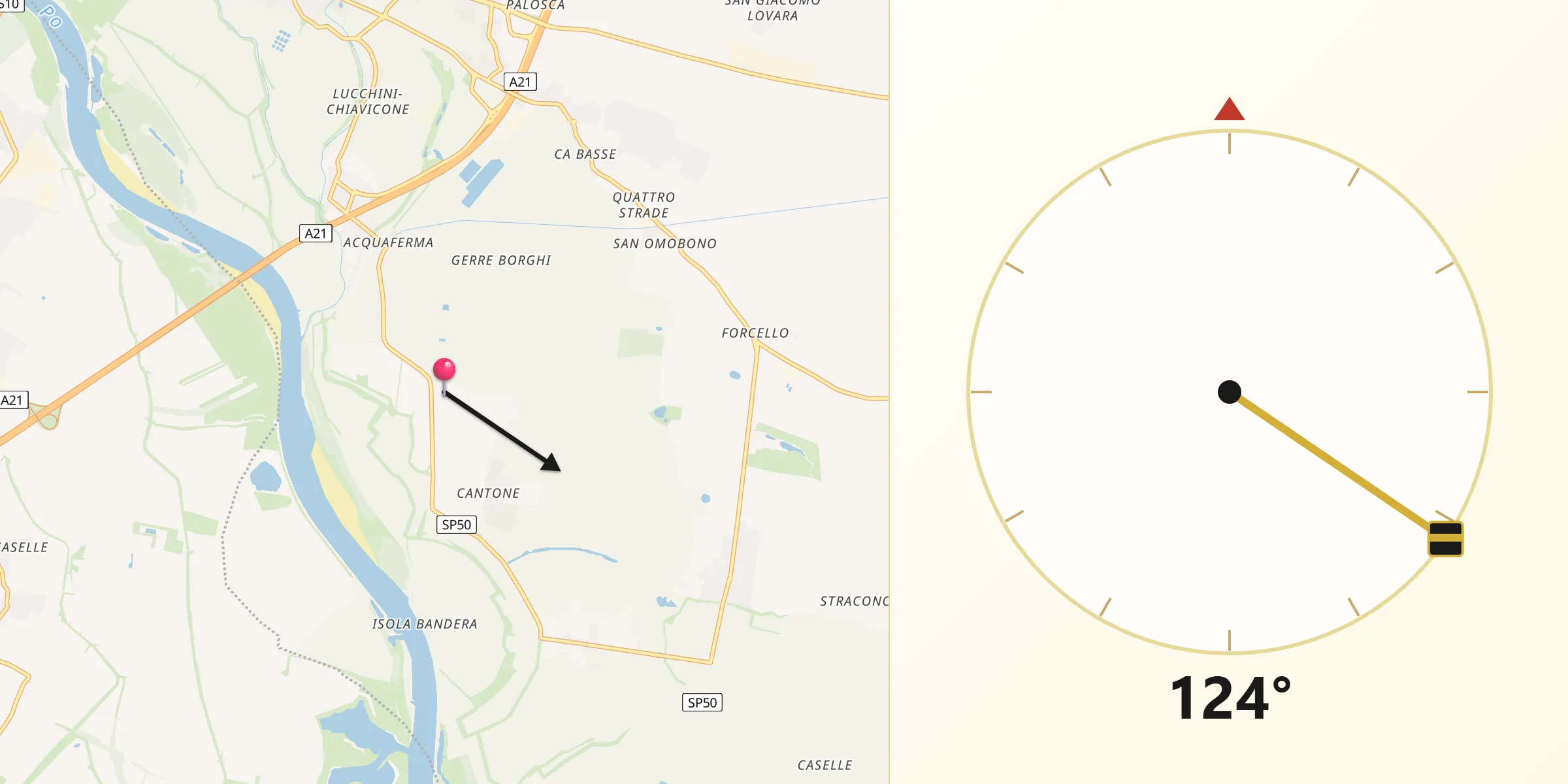 Direzione della Qibla da Gerre de' Caprioli