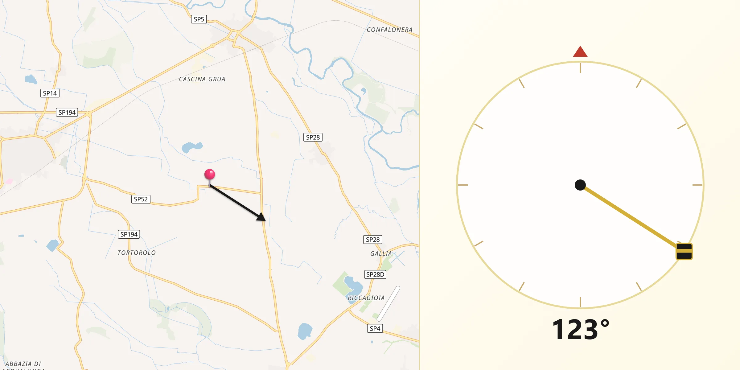 Direzione della Qibla da Villa Biscossi