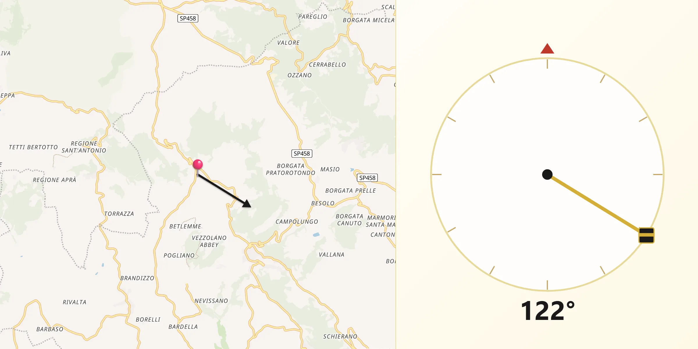 Direzione della Qibla da Berzano di San Pietro