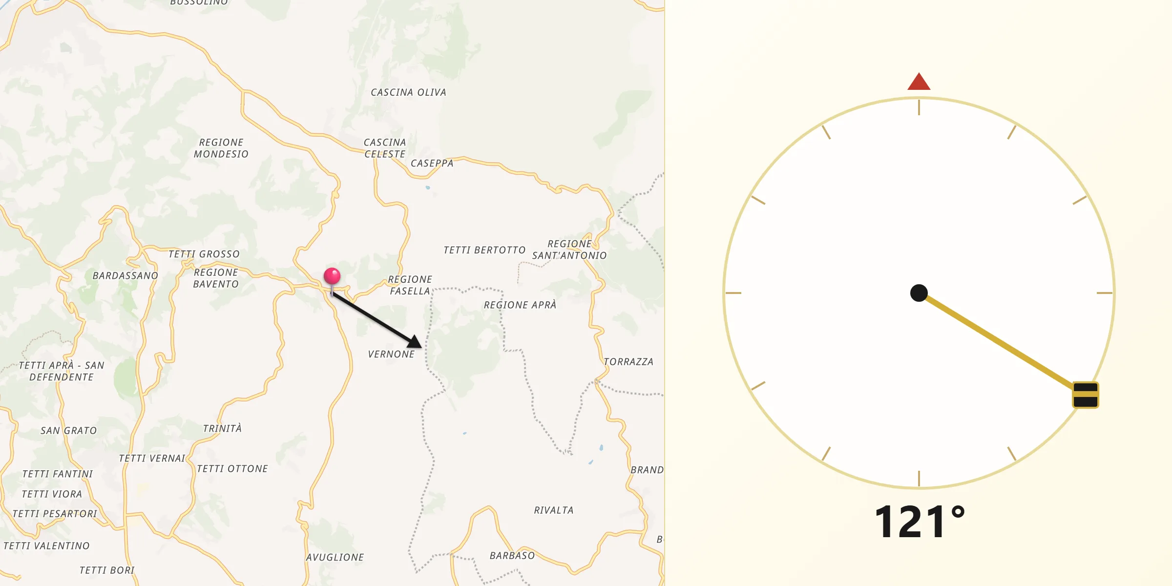 Direzione della Qibla da Sciolze
