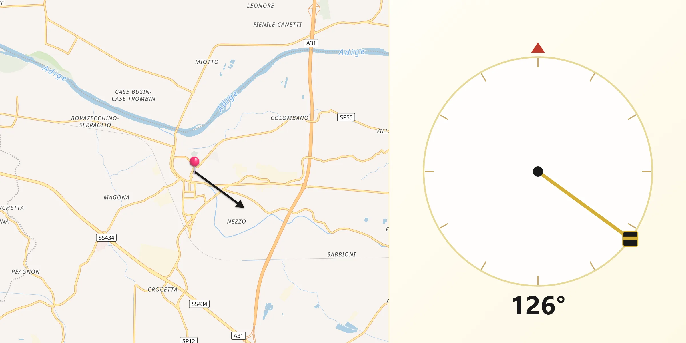 Direzione della Qibla da Badia Polesine