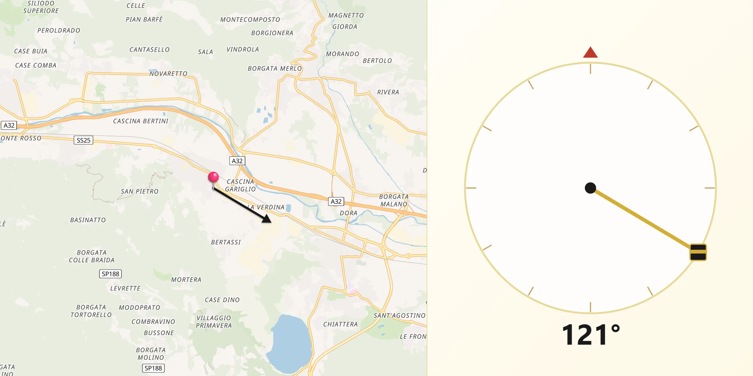 Direzione della Qibla da Sant'Ambrogio di Torino