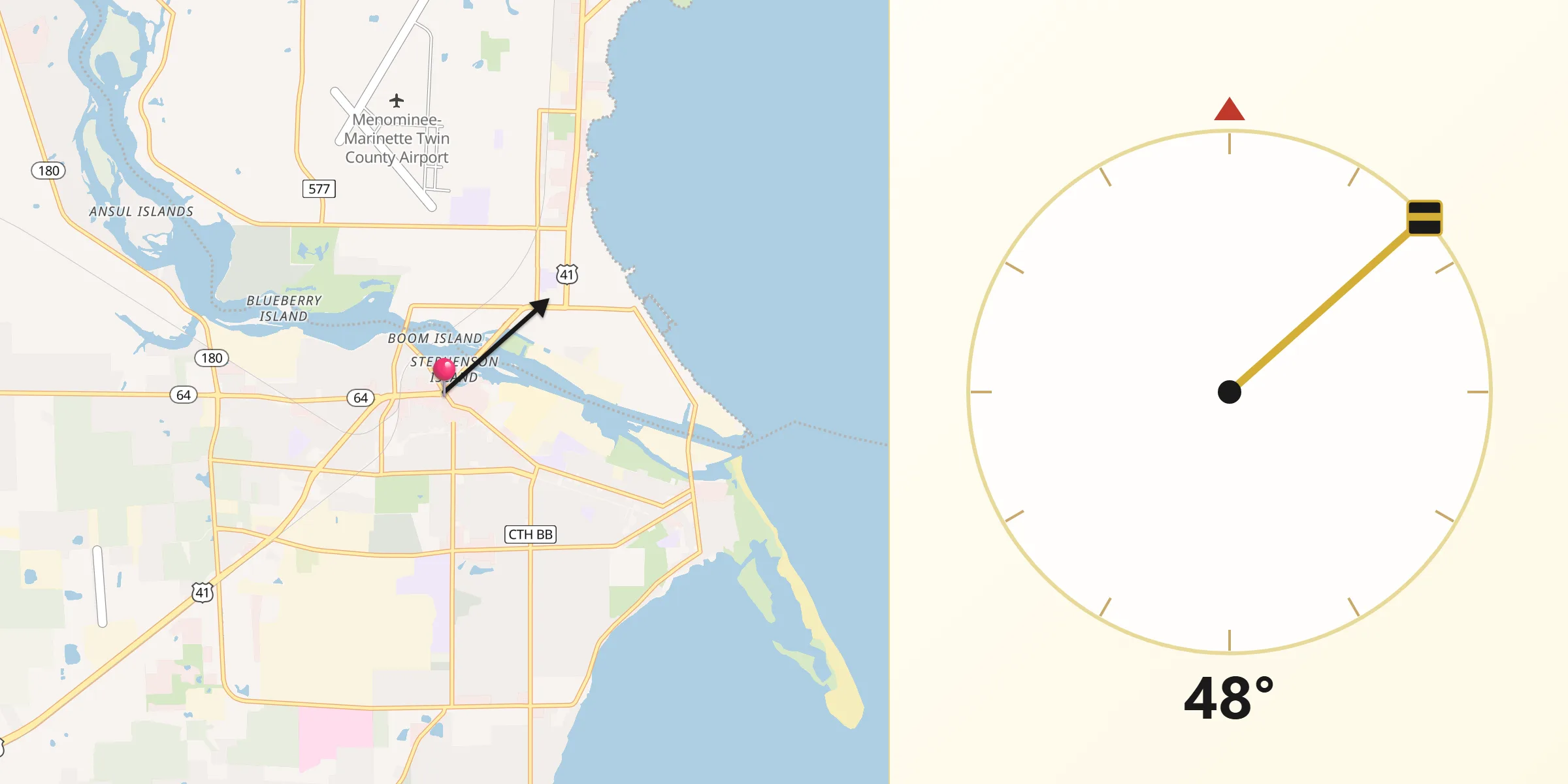 Qibla Direction from Marinette