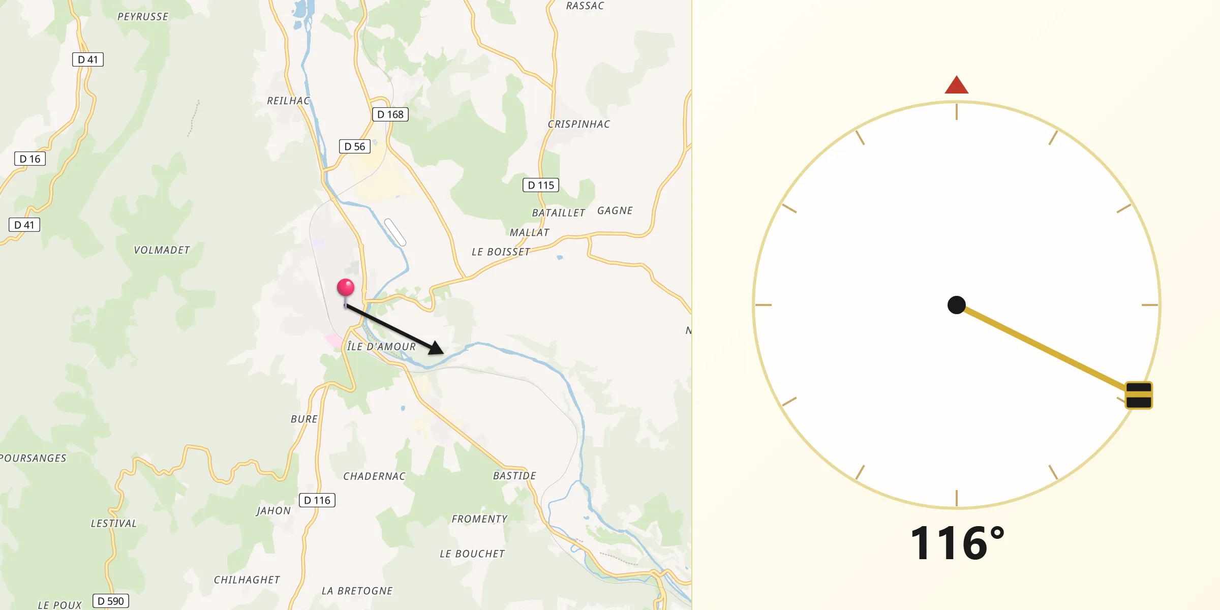 Direction vers la Qibla depuis Langeac