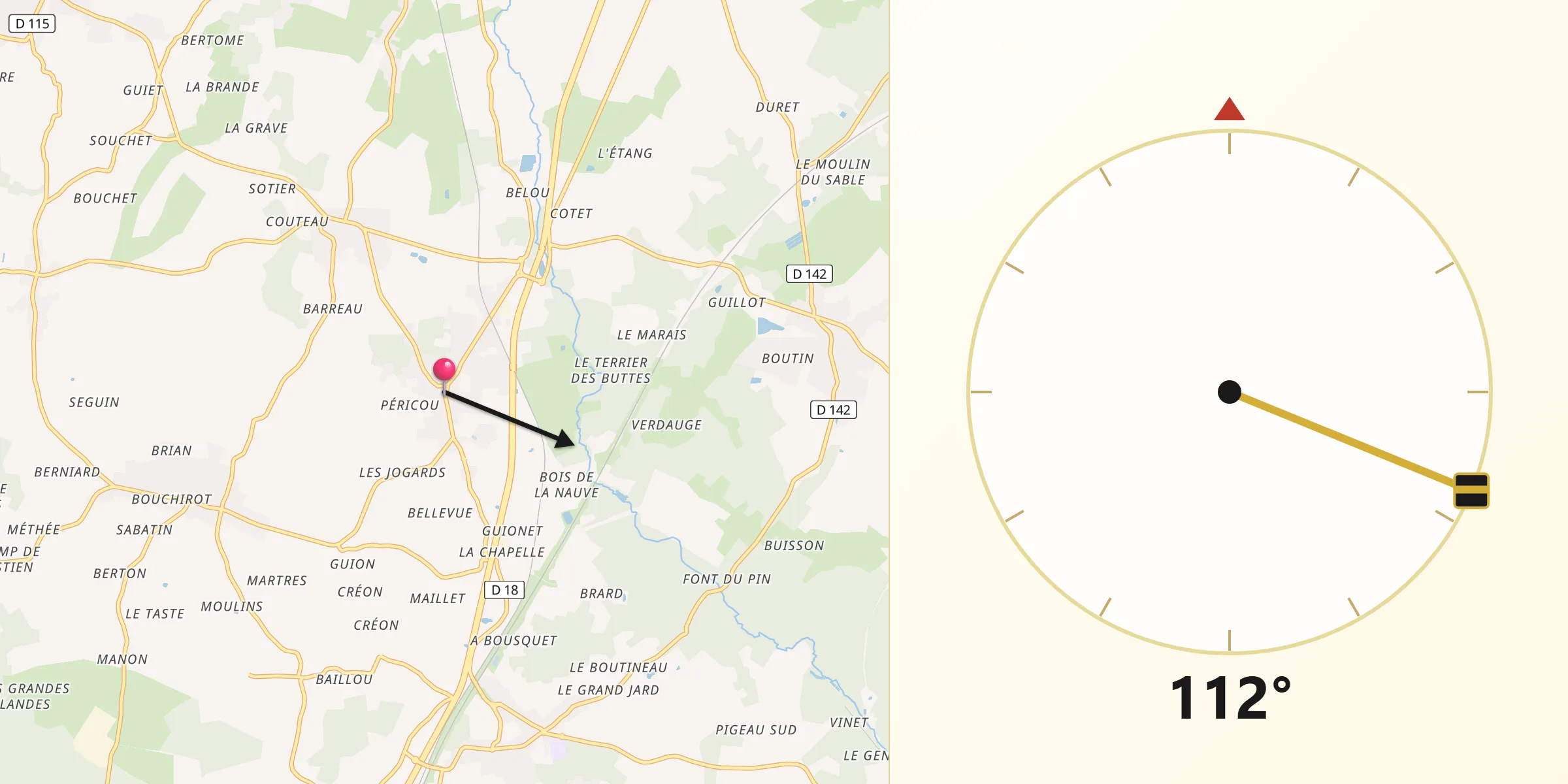 Direction vers la Qibla depuis Cavignac