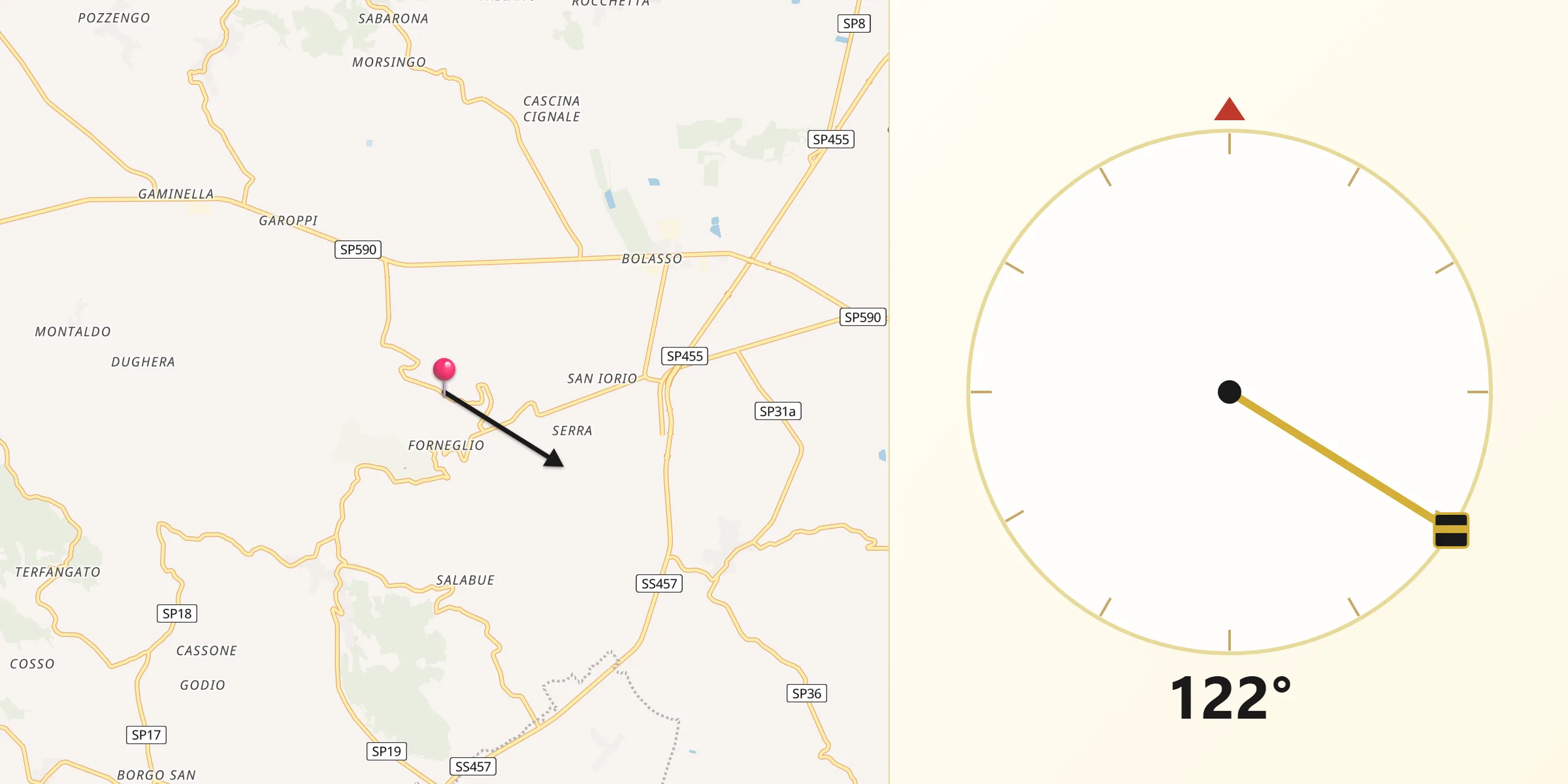 Direzione della Qibla da Serralunga di Crea