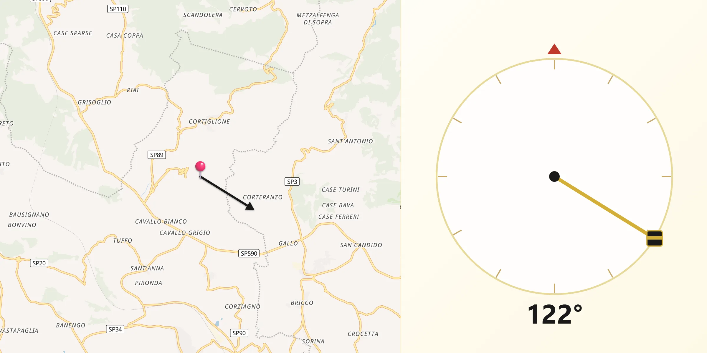 Direzione della Qibla da Robella
