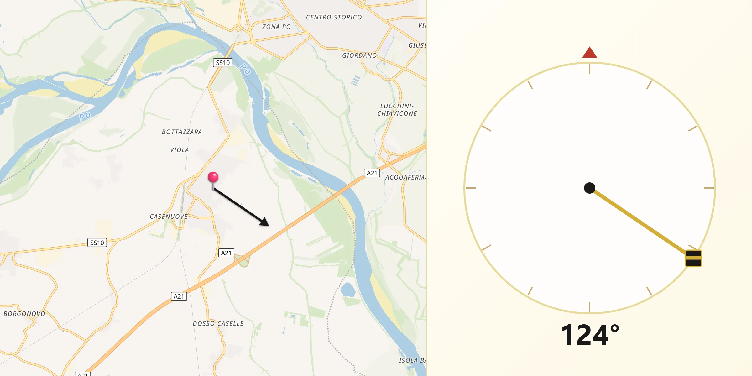 Direzione della Qibla da Castelvetro Piacentino