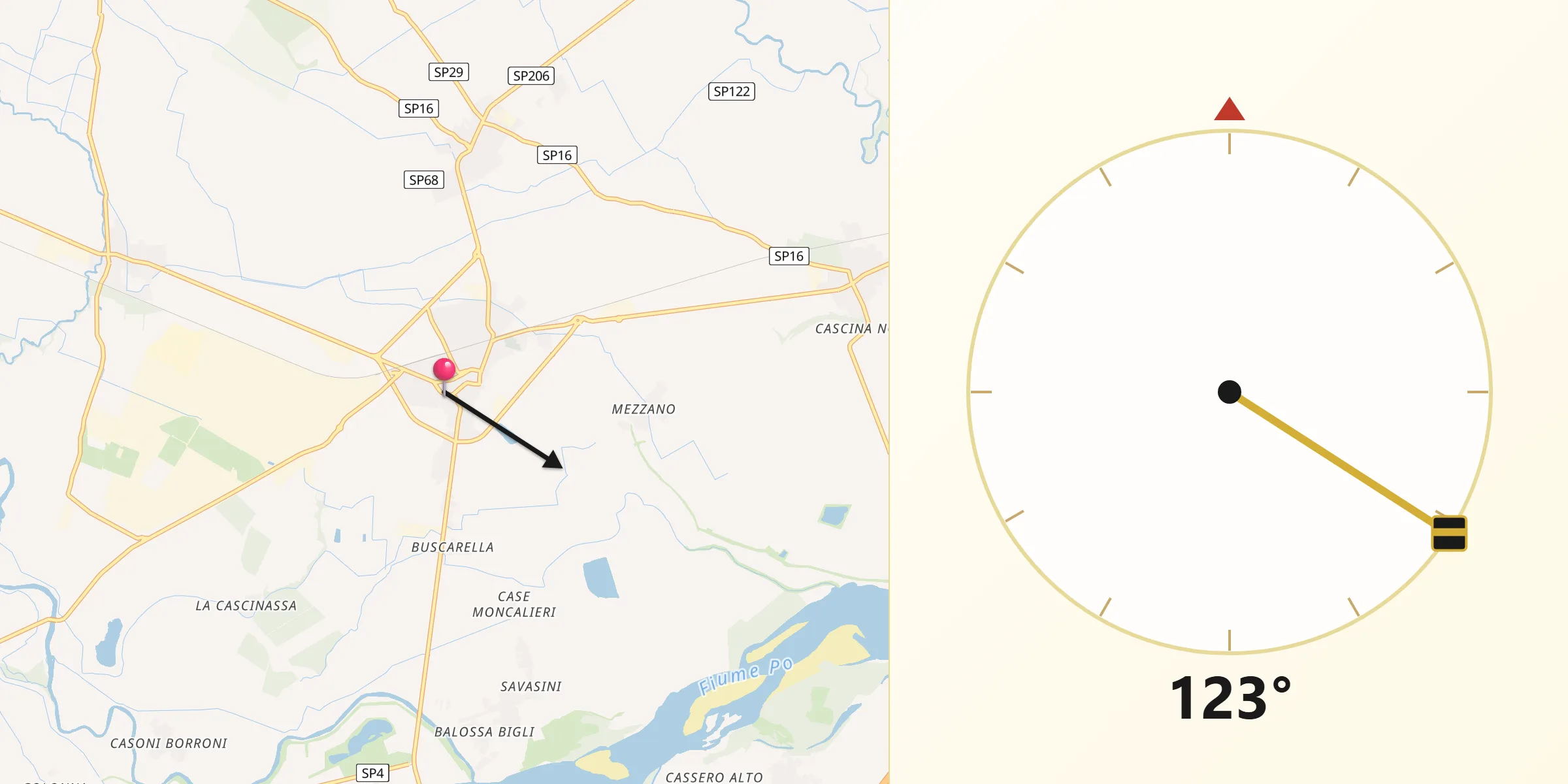 Direzione della Qibla da Sannazzaro de' Burgondi