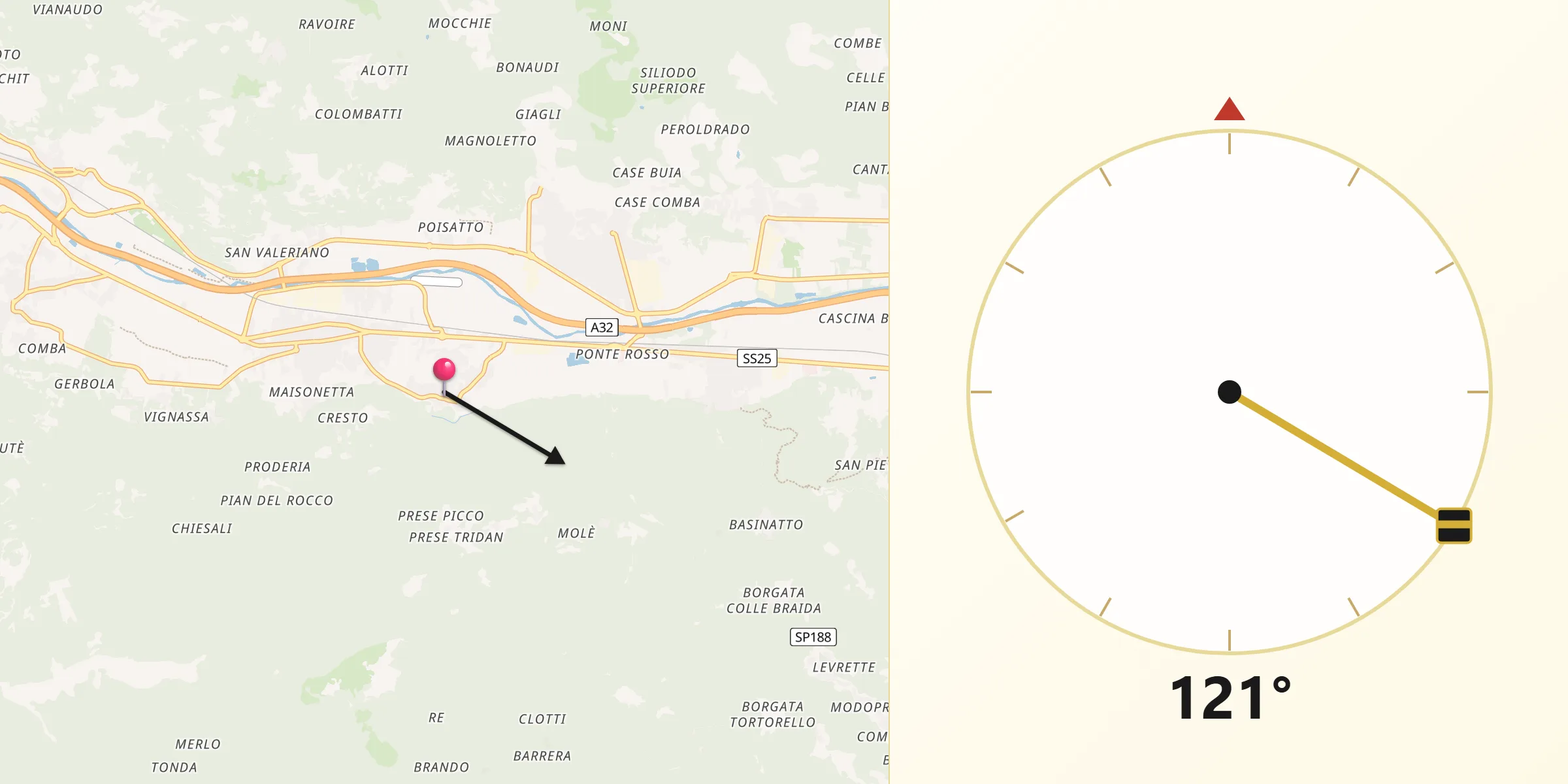 Direzione della Qibla da Vaie