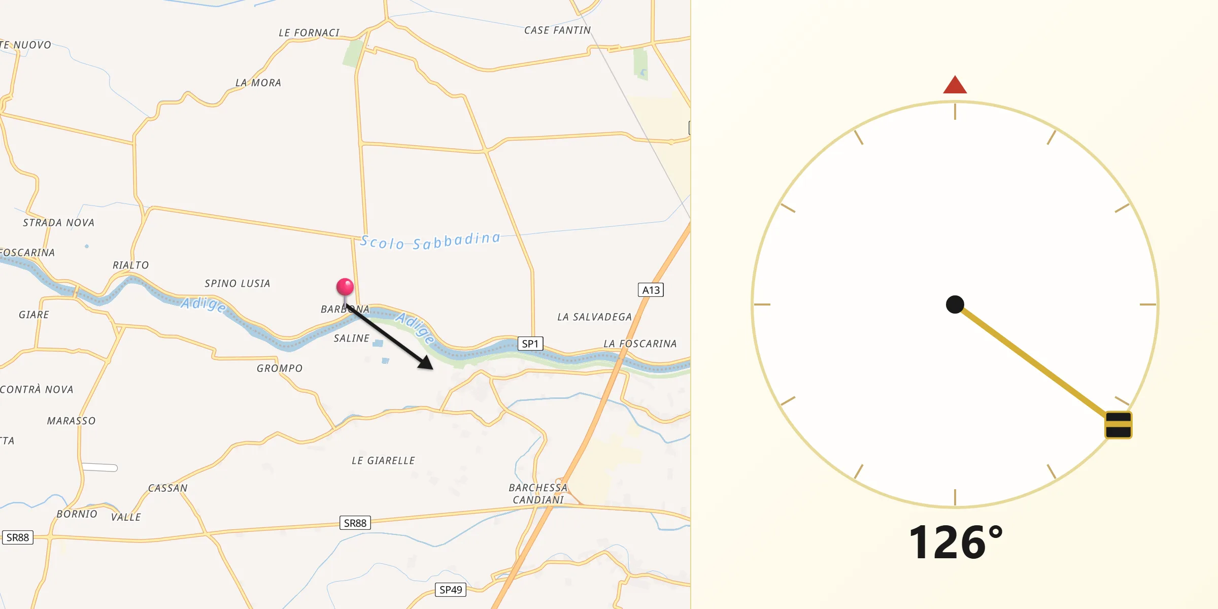 Direzione della Qibla da Barbona