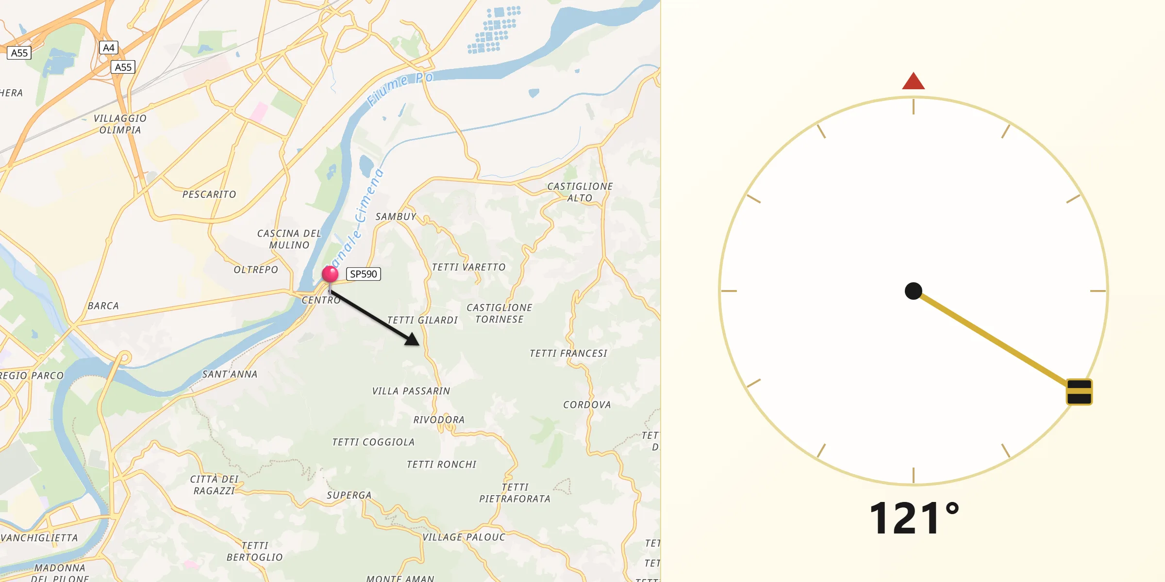 Direzione della Qibla da San Mauro Torinese