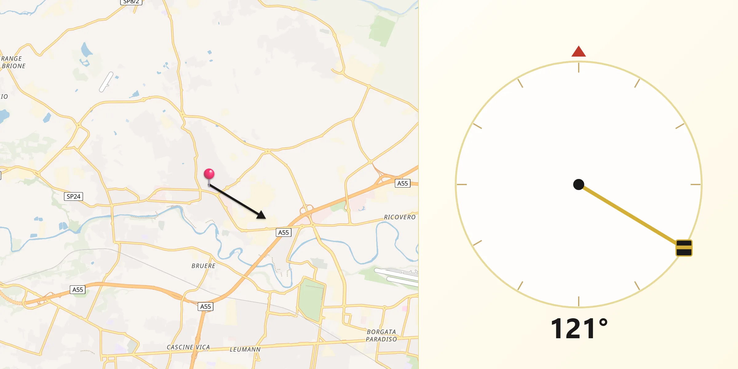 Direzione della Qibla da Pianezza