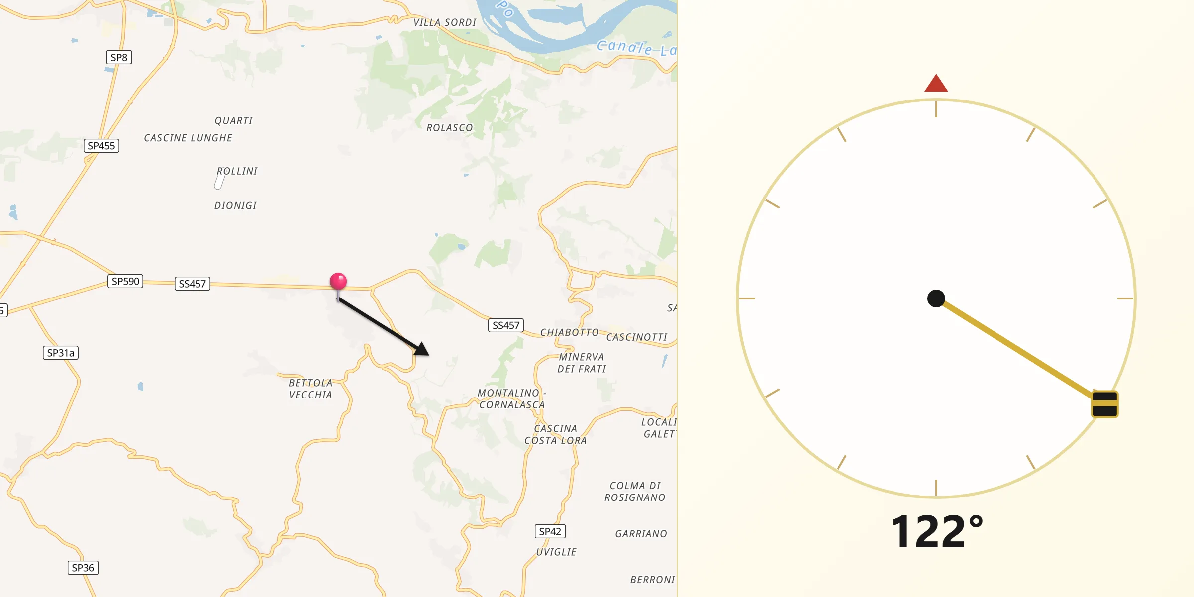 Direzione della Qibla da Ozzano Monferrato