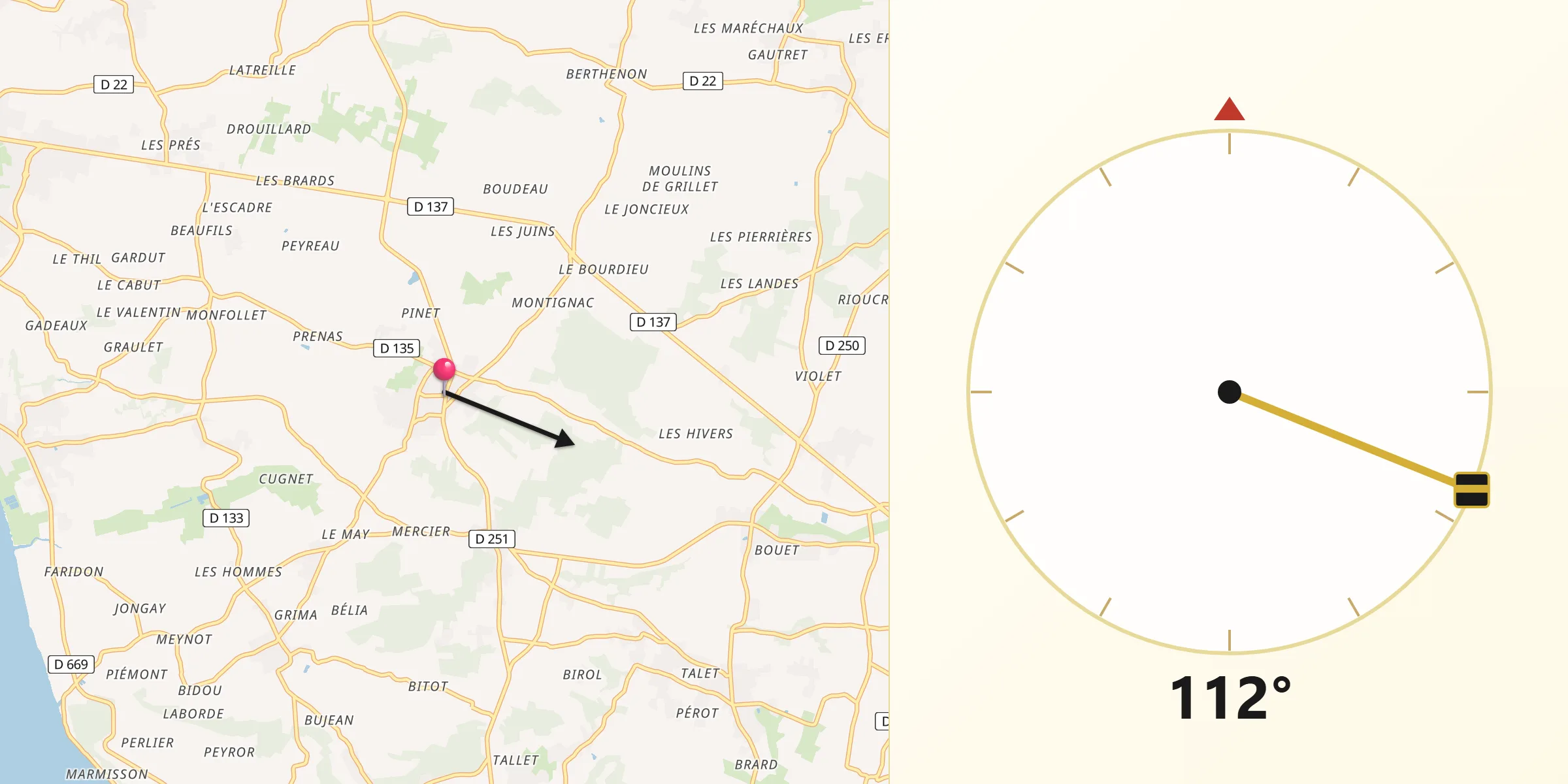 Direction vers la Qibla depuis Berson