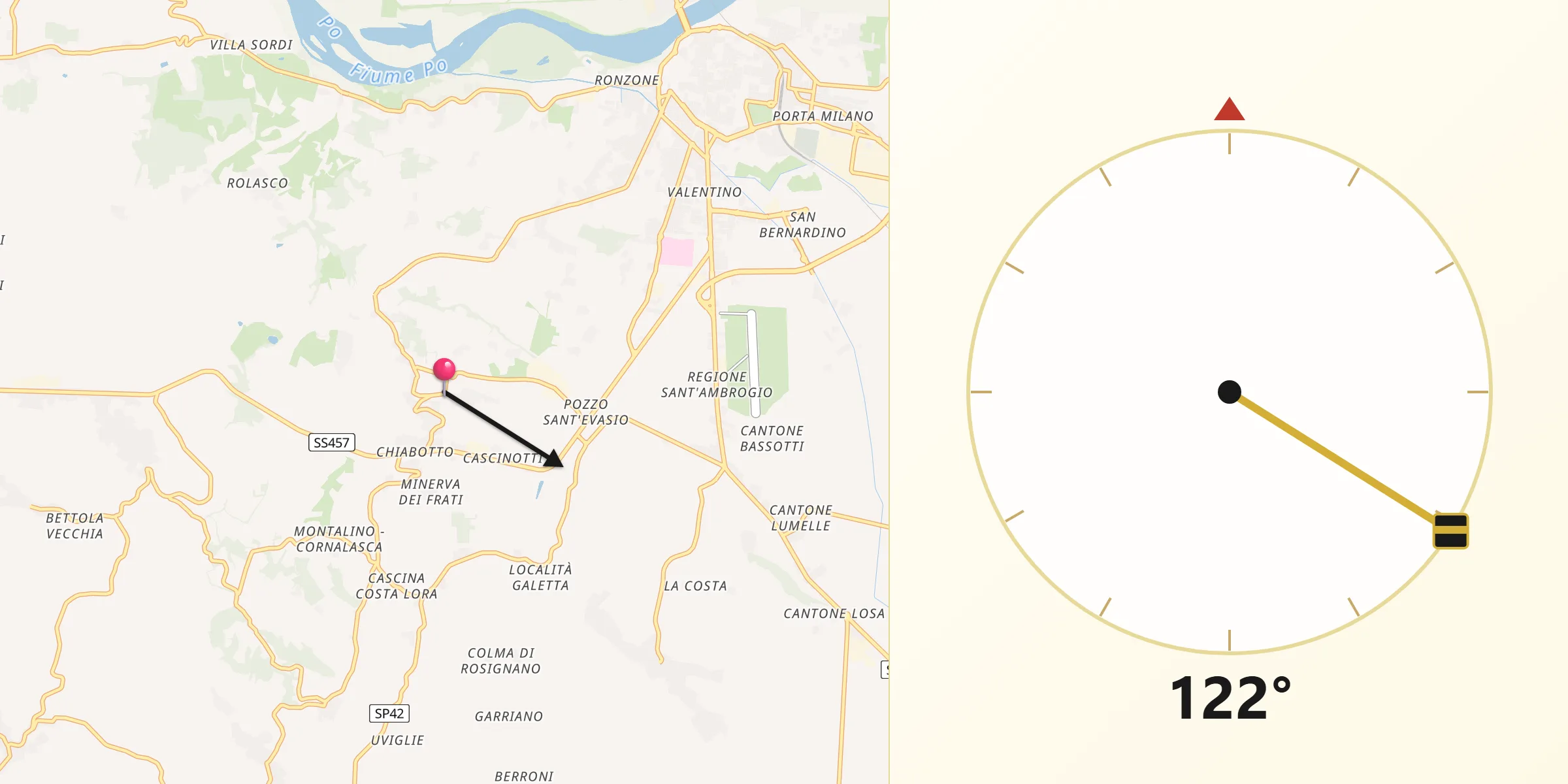 Direzione della Qibla da San Giorgio Monferrato