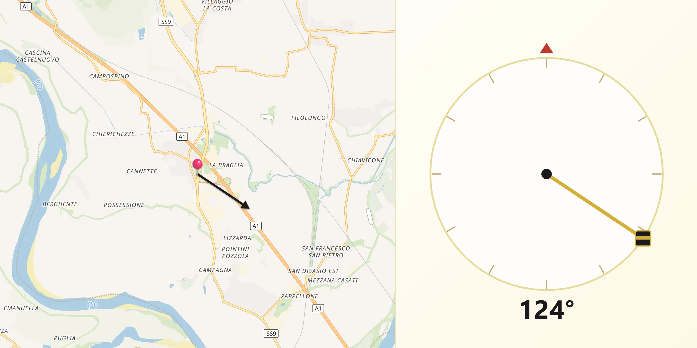 Direzione della Qibla da Guardamiglio