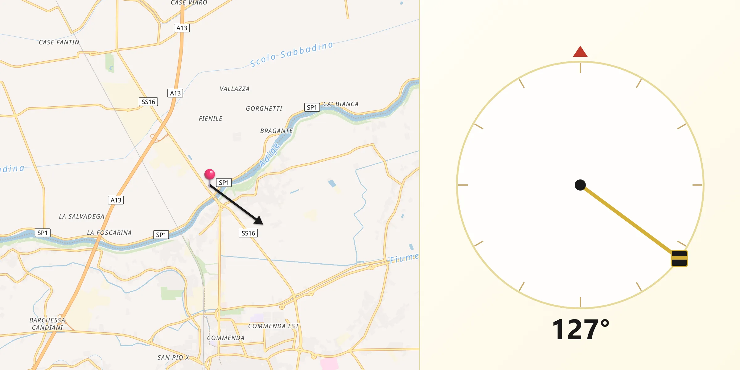 Direzione della Qibla da Boara Pisani