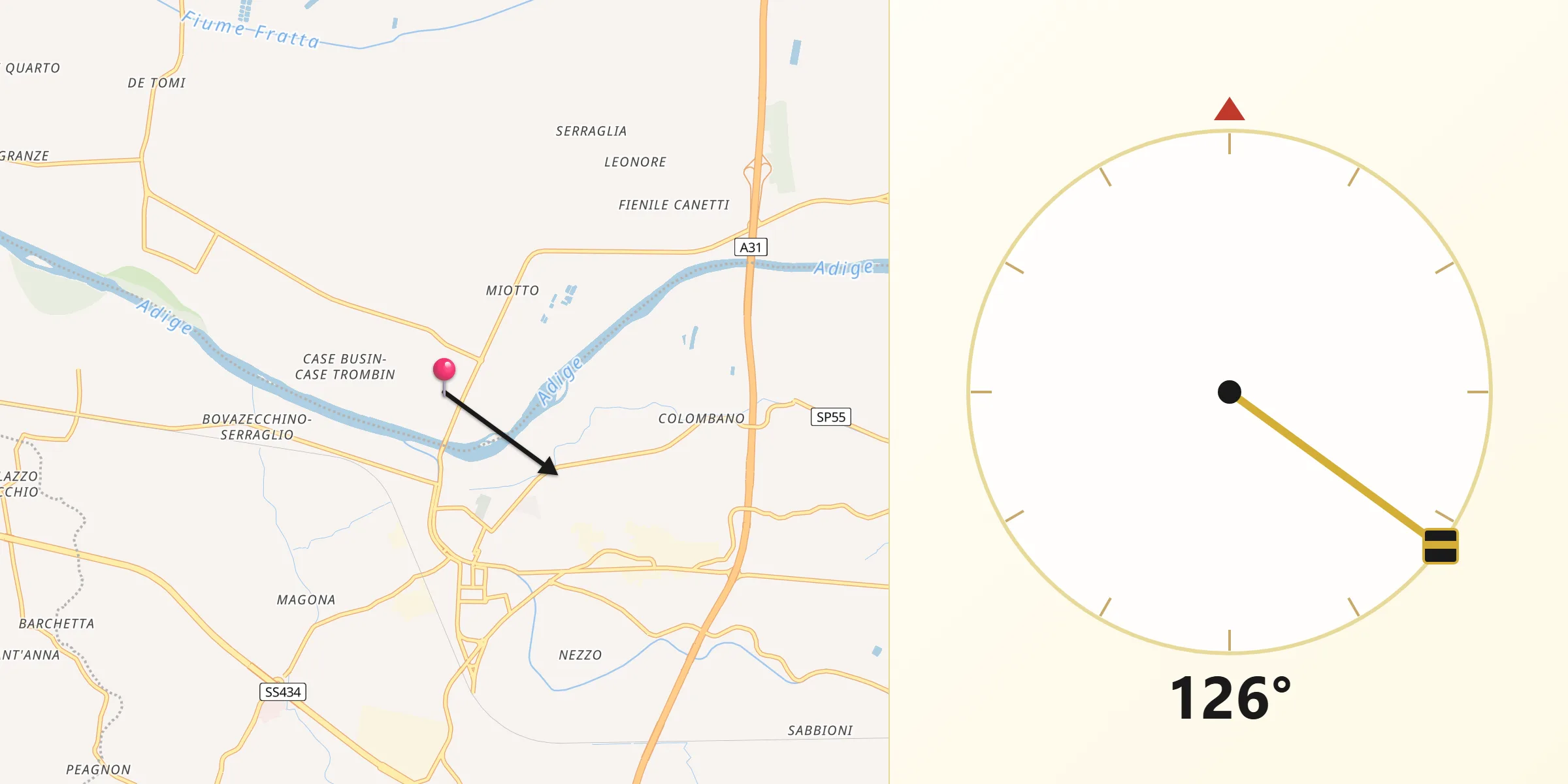 Direzione della Qibla da Masi