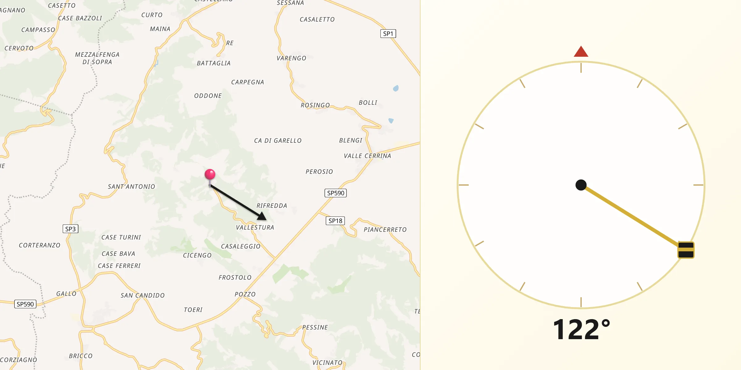 Direzione della Qibla da Odalengo Grande