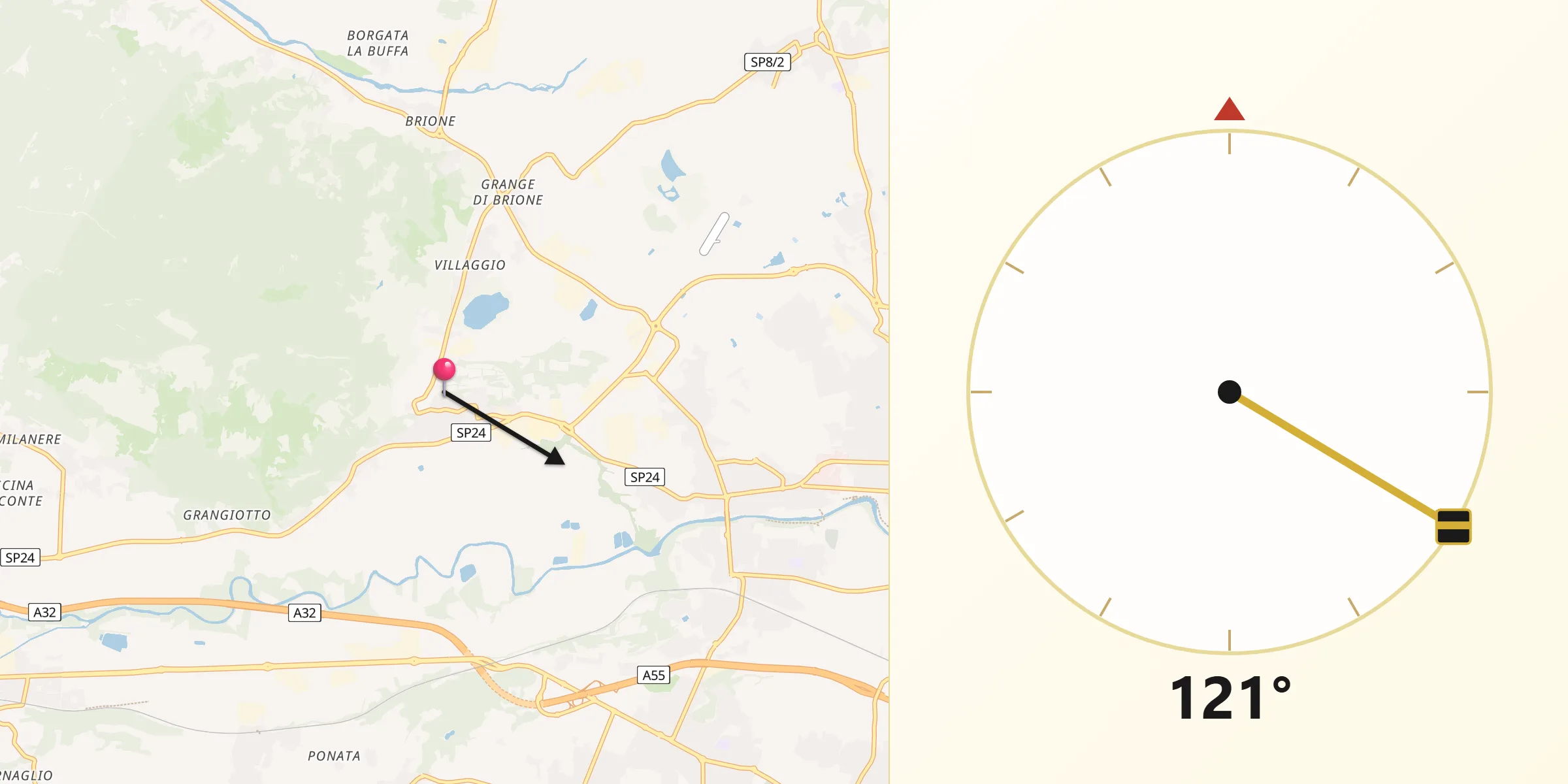 Direzione della Qibla da Caselette
